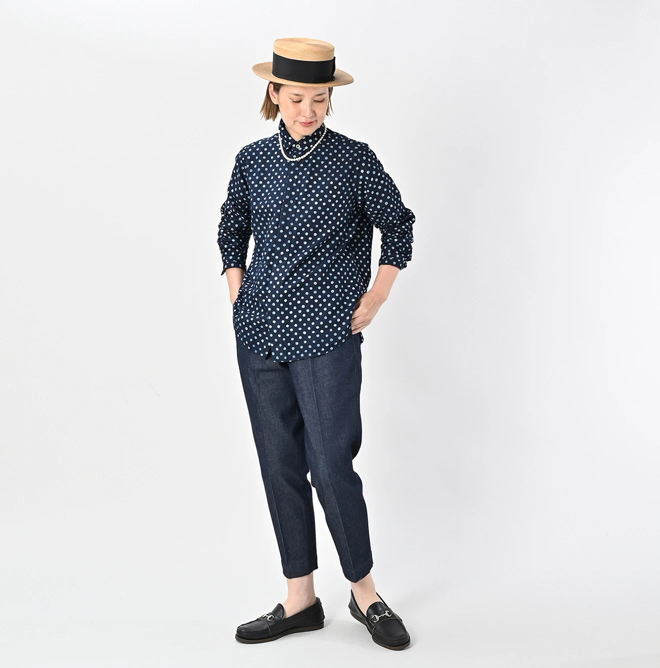 45R(フォーティファイブアール) |スーピマオックスドットプリントの908ローファー比翼シャツ（インディゴ）