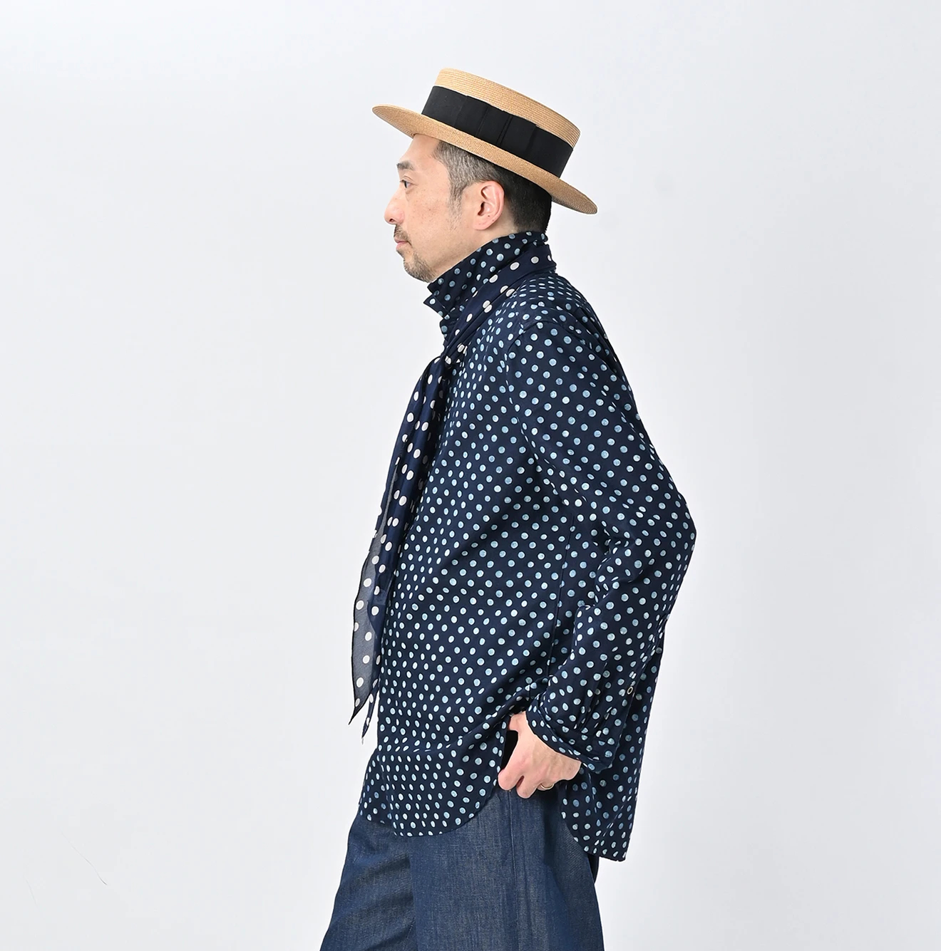 45R(フォーティファイブアール) |スーピマオックスドットプリントの908ローファー比翼シャツ（インディゴ）