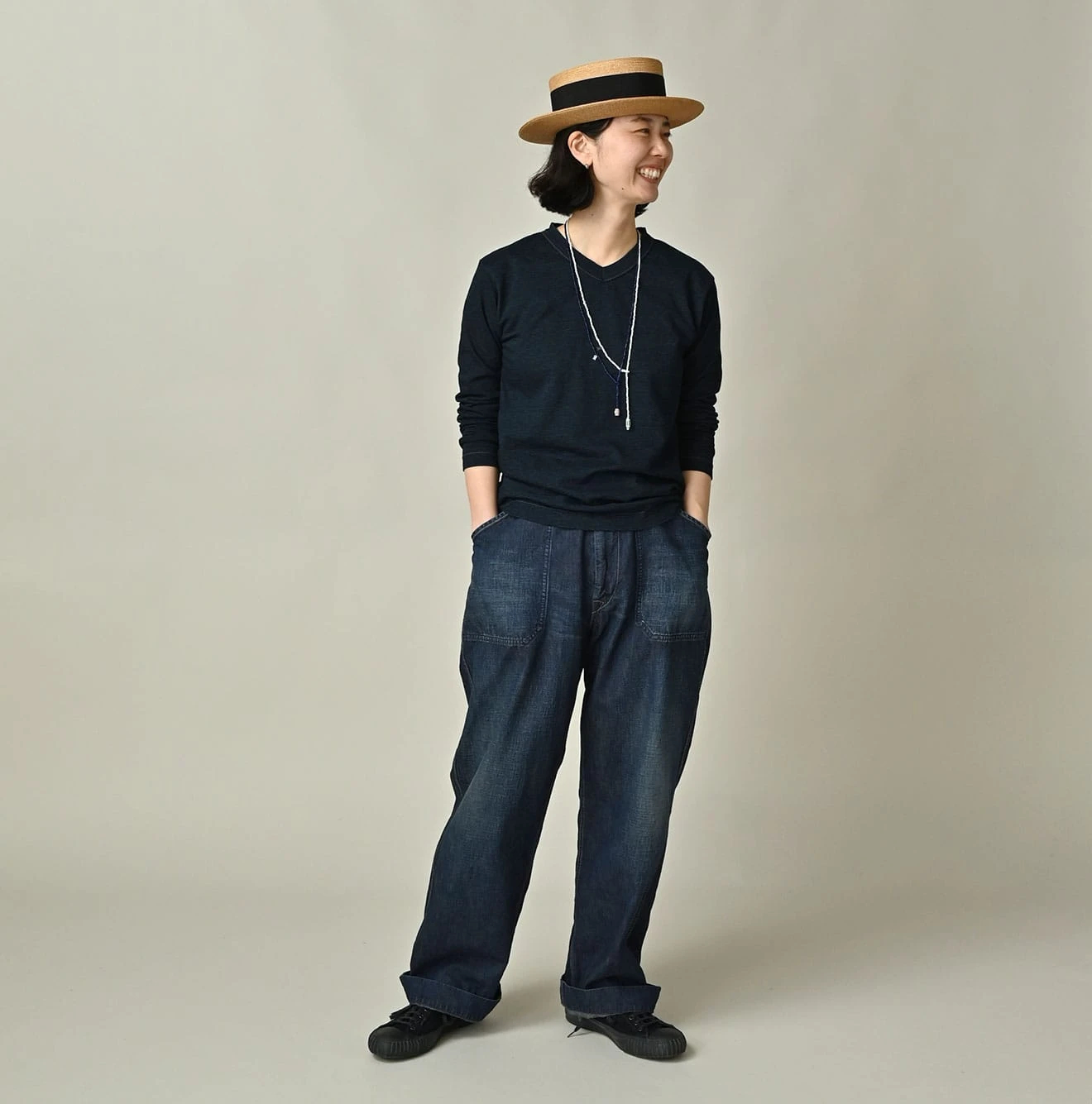 45R(フォーティファイブアール) |天竺の908浅VネックTシャツ（インディゴ）