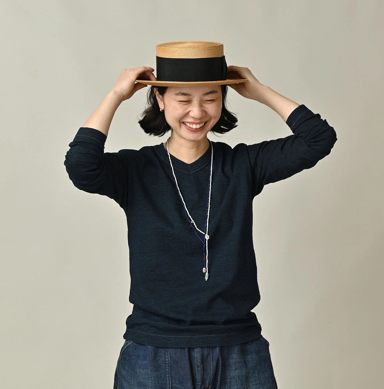 45R(フォーティファイブアール) |天竺の908浅VネックTシャツ（インディゴ）