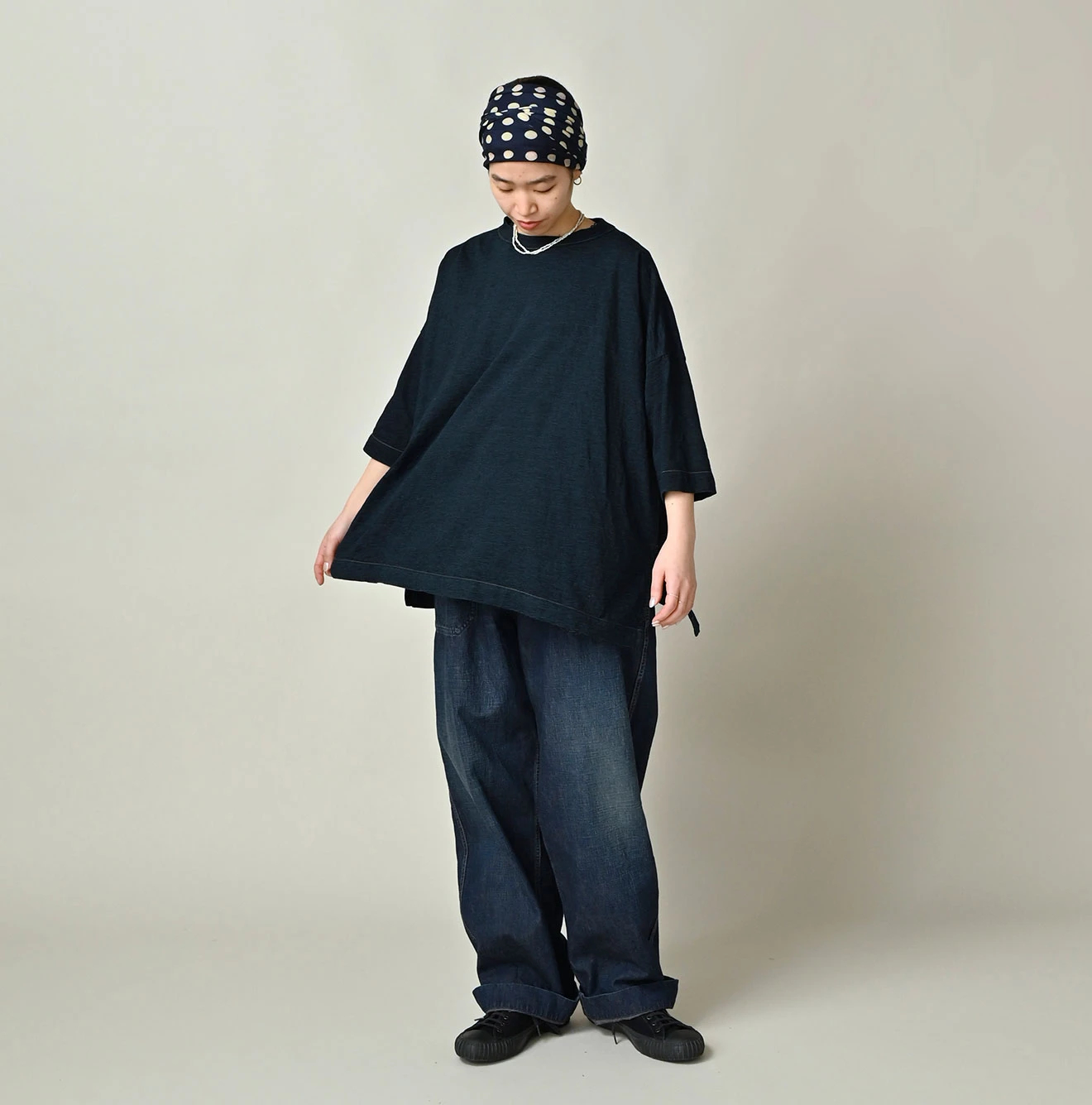 最終お値下げ♪45R45rpm レースde天竺Tシャツ（インディゴ） 45R（フォーティファイブアール）| 天竺のビッグスリットTシャツ