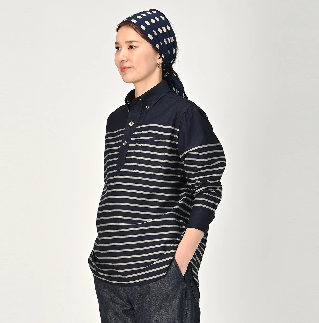 45R(フォーティファイブアール) |スーピマオックスの908ローファーボタンダウンバスクプルシャツ（インディゴ）