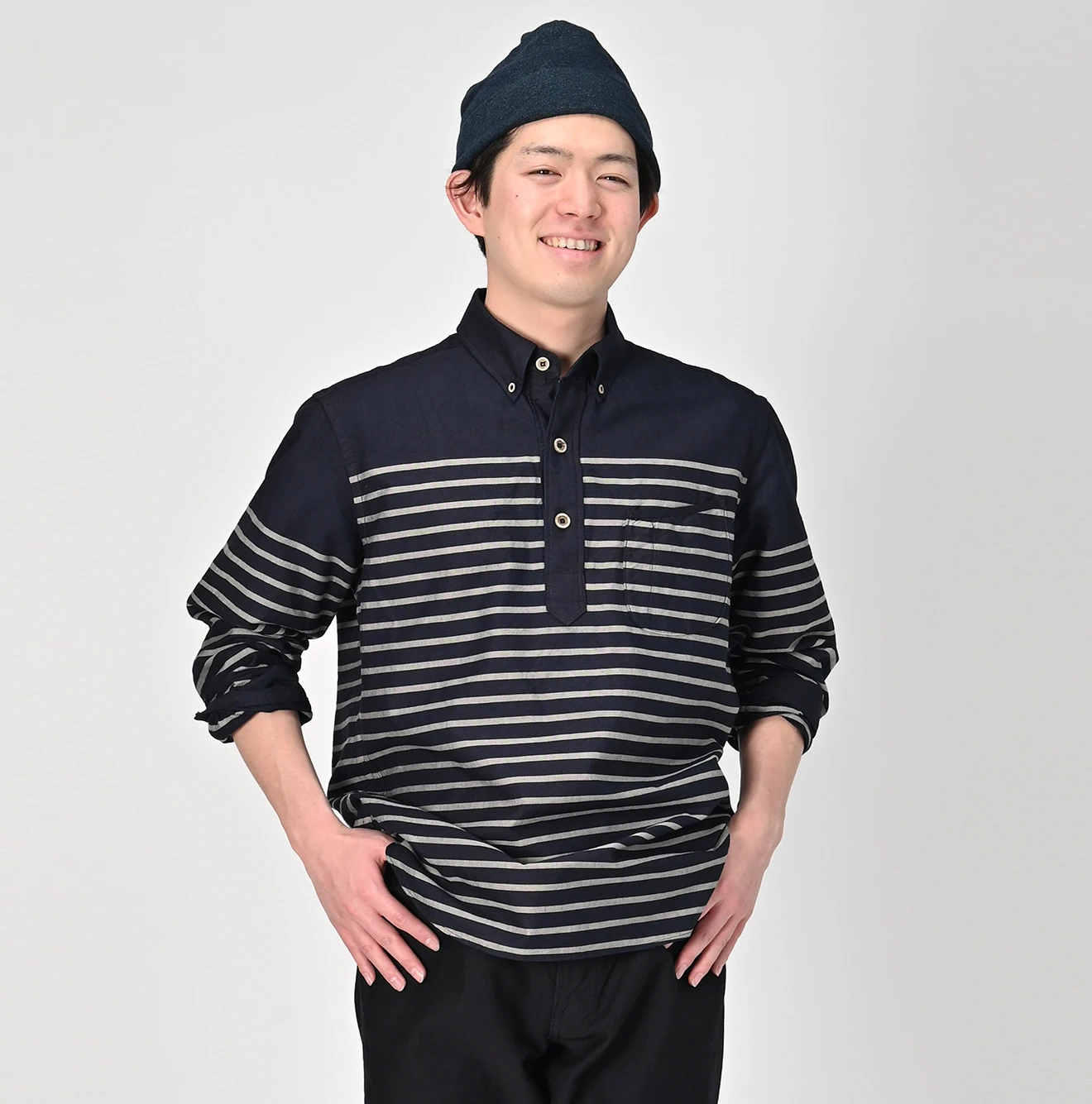 45R(フォーティファイブアール) |スーピマオックスの908ローファーボタンダウンバスクプルシャツ（インディゴ）