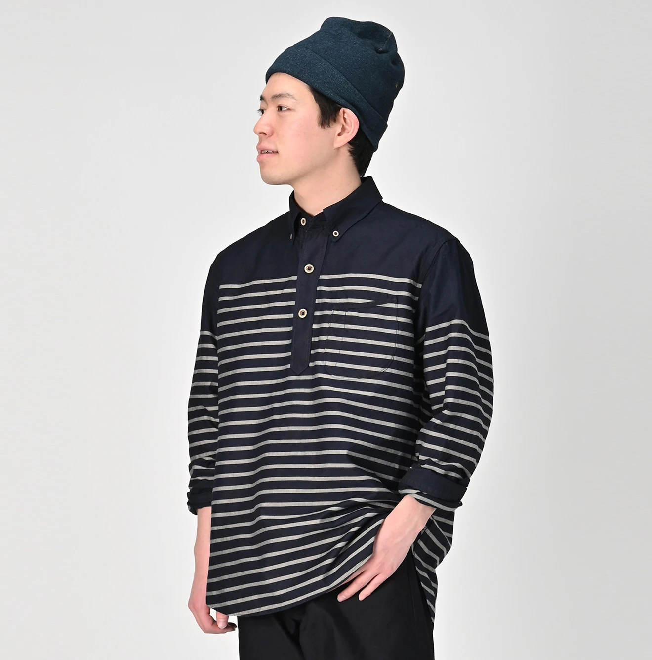 45R(フォーティファイブアール) |スーピマオックスの908ローファーボタンダウンバスクプルシャツ（インディゴ）