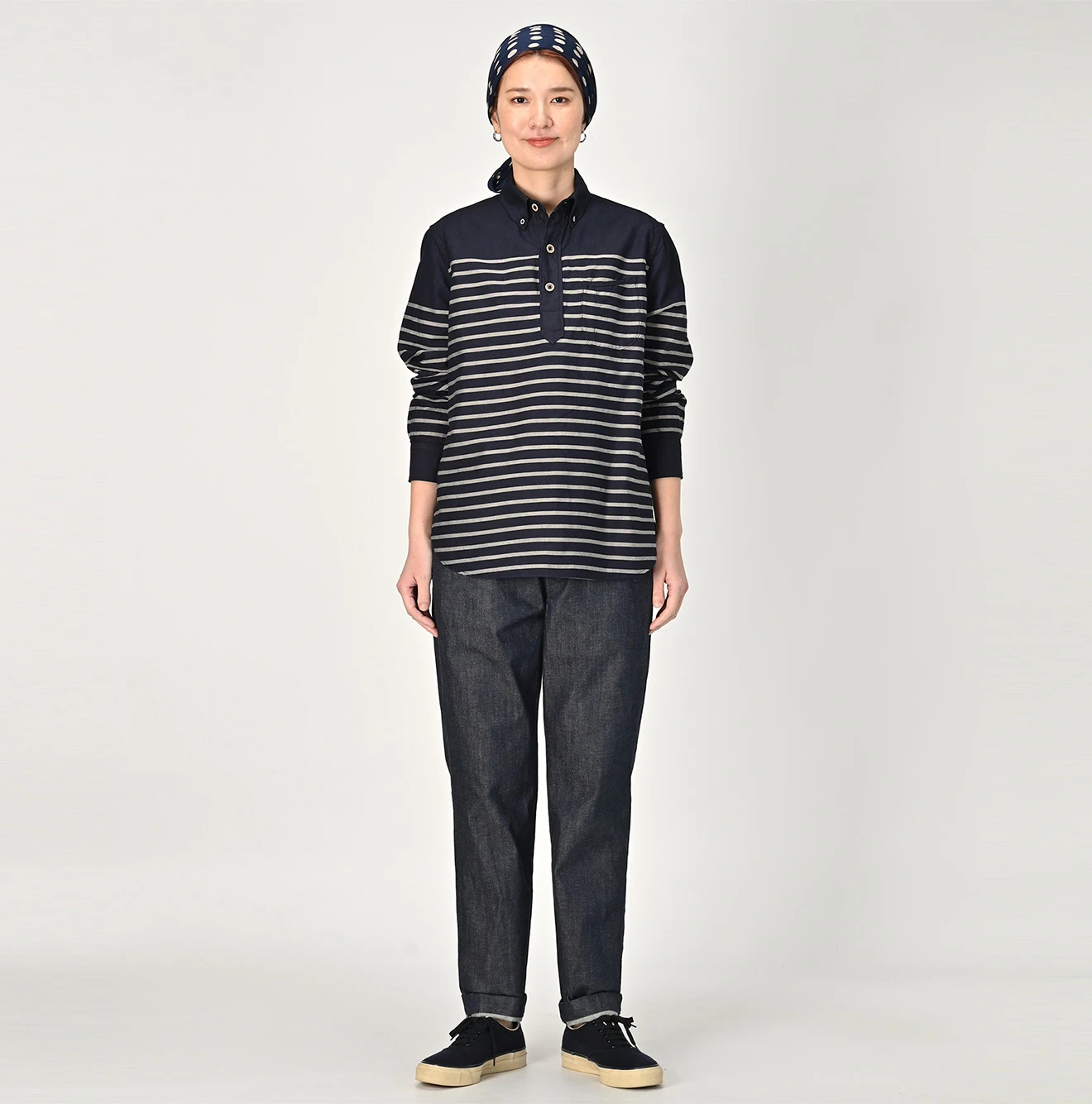 45R(フォーティファイブアール) |スーピマオックスの908ローファーボタンダウンバスクプルシャツ（インディゴ）