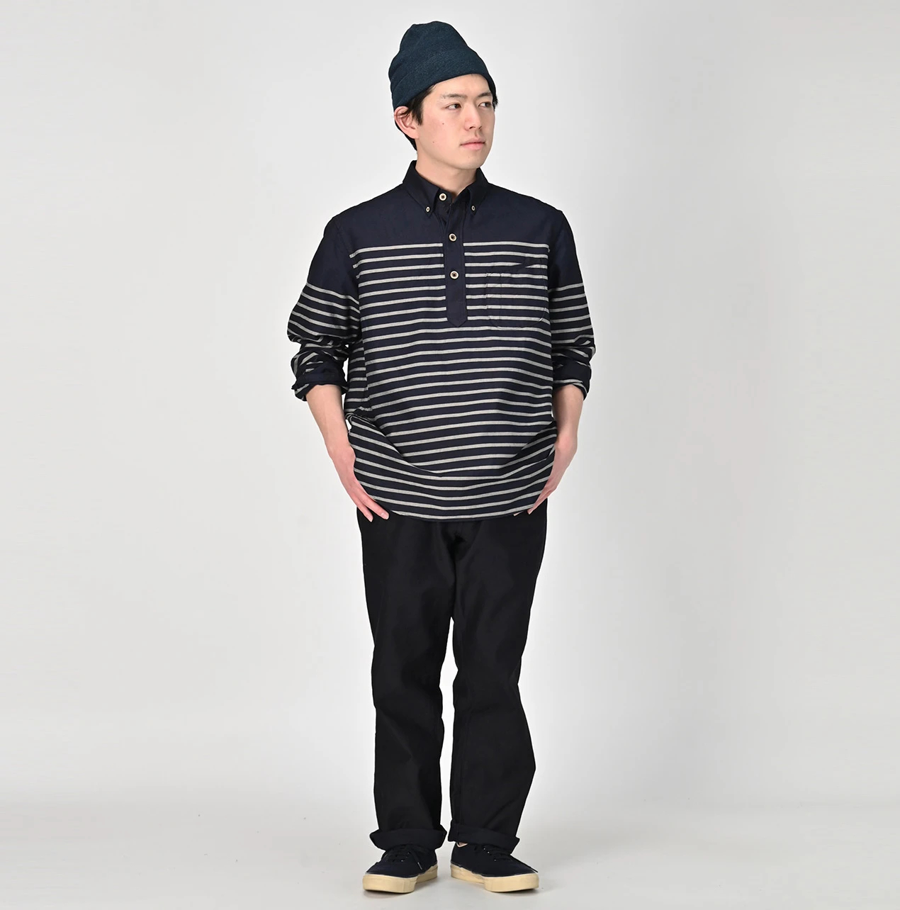 45R(フォーティファイブアール) |スーピマオックスの908ローファーボタンダウンバスクプルシャツ（インディゴ）