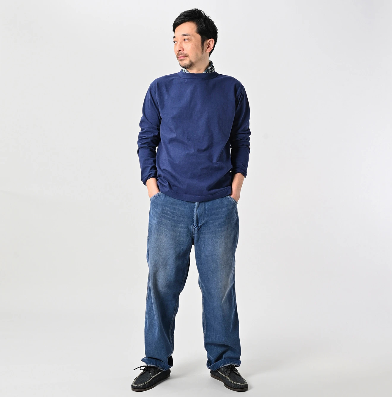 【美品】　45R 天竺の90845星Tシャツ　ロンT クルーネック　ネイビー　Ｓ 45R（フォーティファイブアール）| 天竺の90845星Tシャツ Long Sleeve