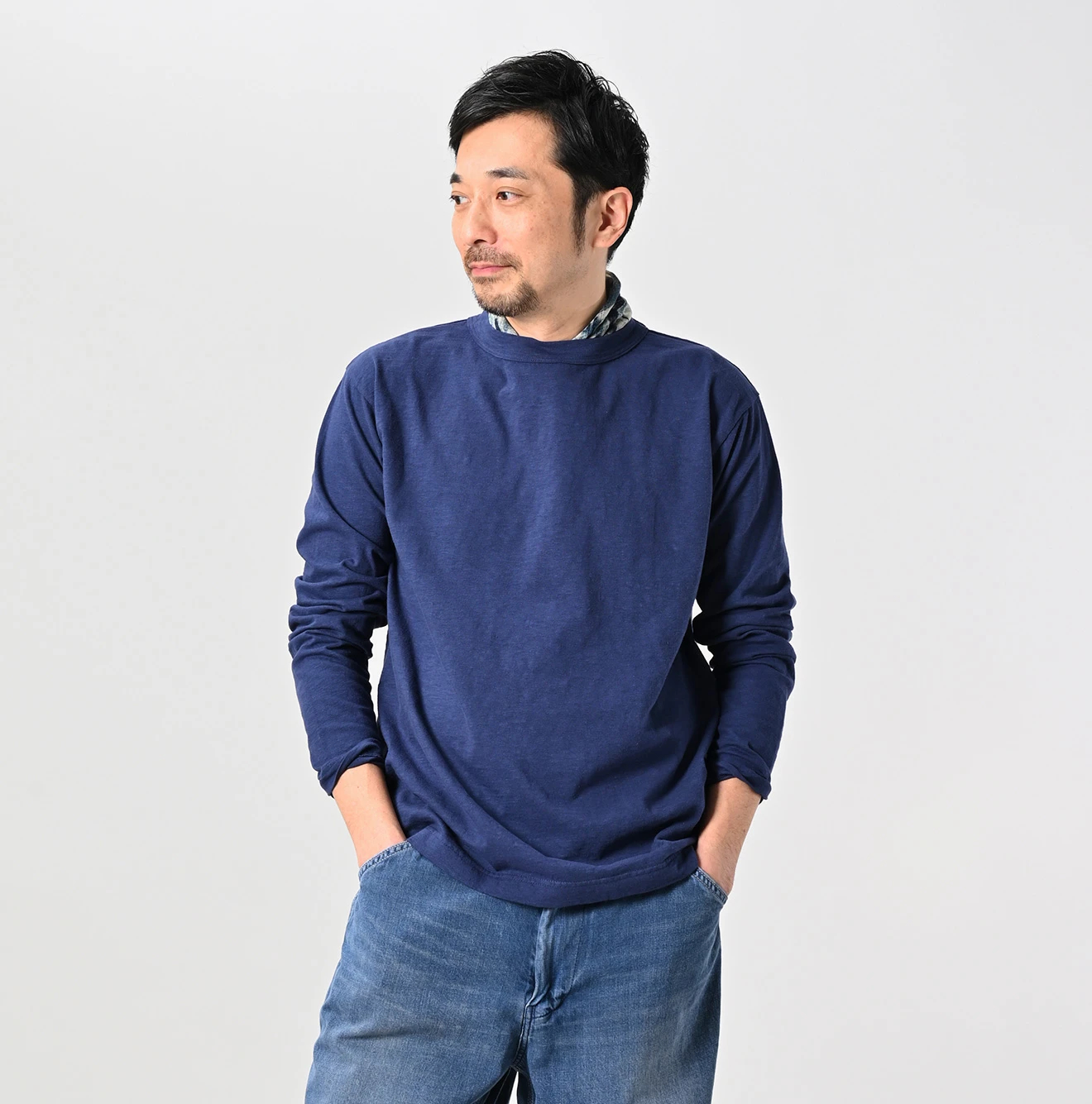 【美品】　45R 天竺の90845星Tシャツ　ロンT クルーネック　ネイビー　Ｓ 45R（フォーティファイブアール）| 天竺の90845星Tシャツ Long Sleeve