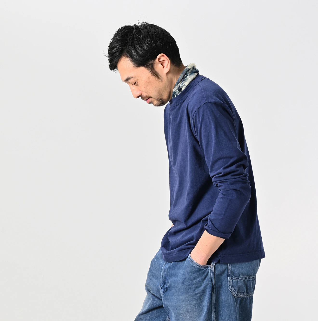 【美品】　45R 天竺の90845星Tシャツ　ロンT クルーネック　ネイビー　Ｓ 45R（フォーティファイブアール）| 天竺の90845星Tシャツ Long Sleeve
