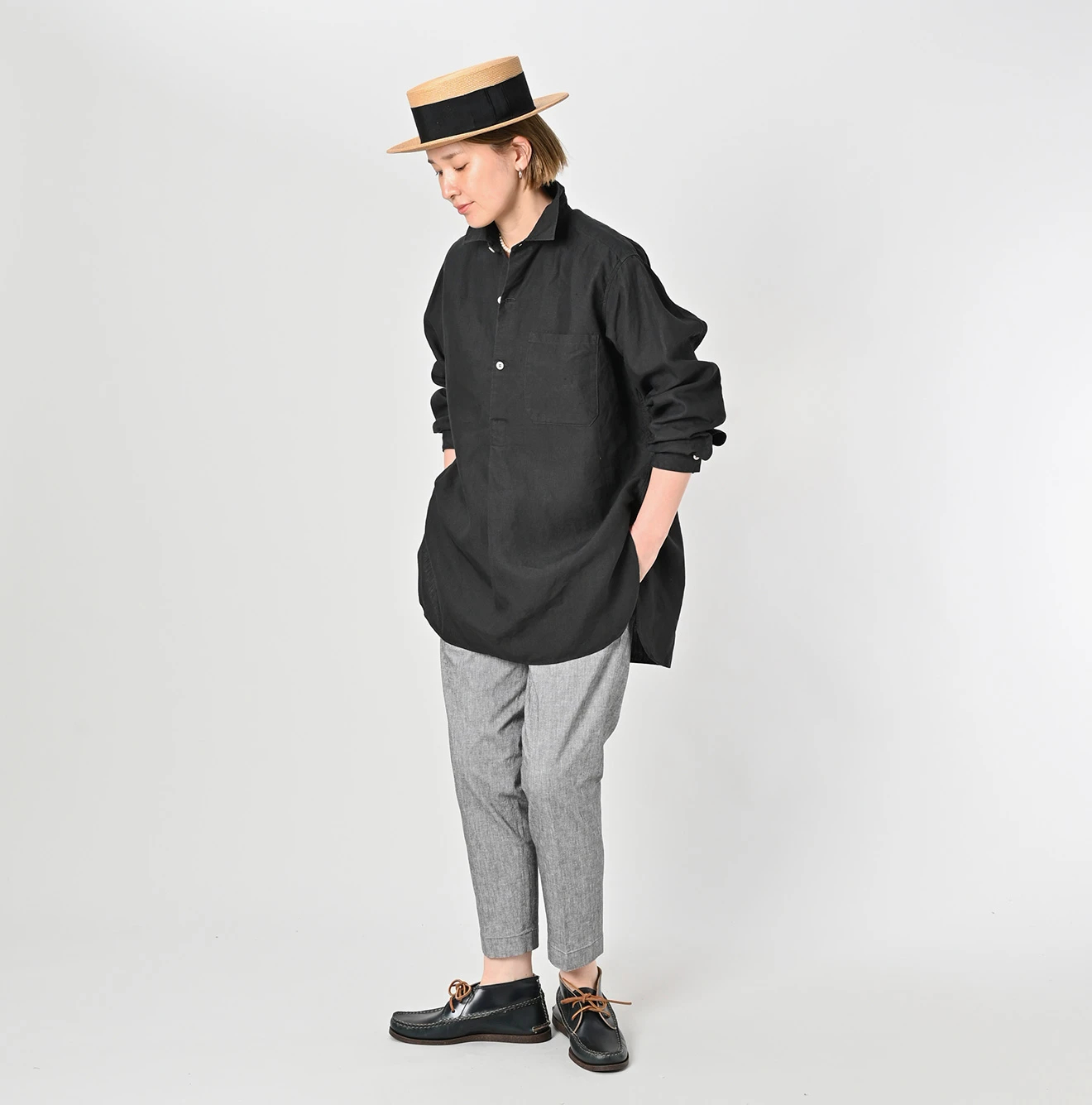 45R(フォーティファイブアール) |リネンの908グランパプルシャツ（45草染）