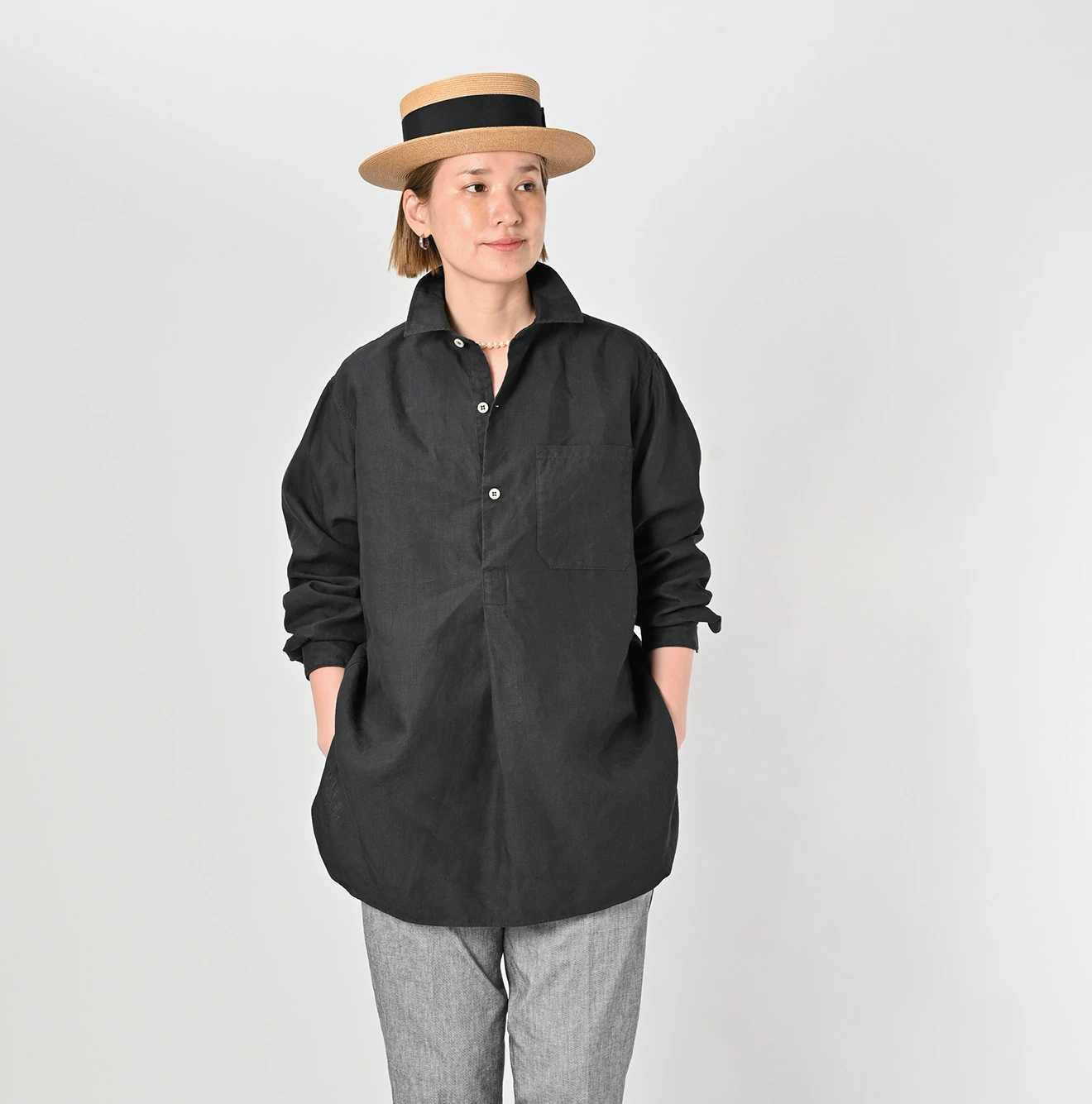 45R(フォーティファイブアール) |リネンの908グランパプルシャツ（45草染）