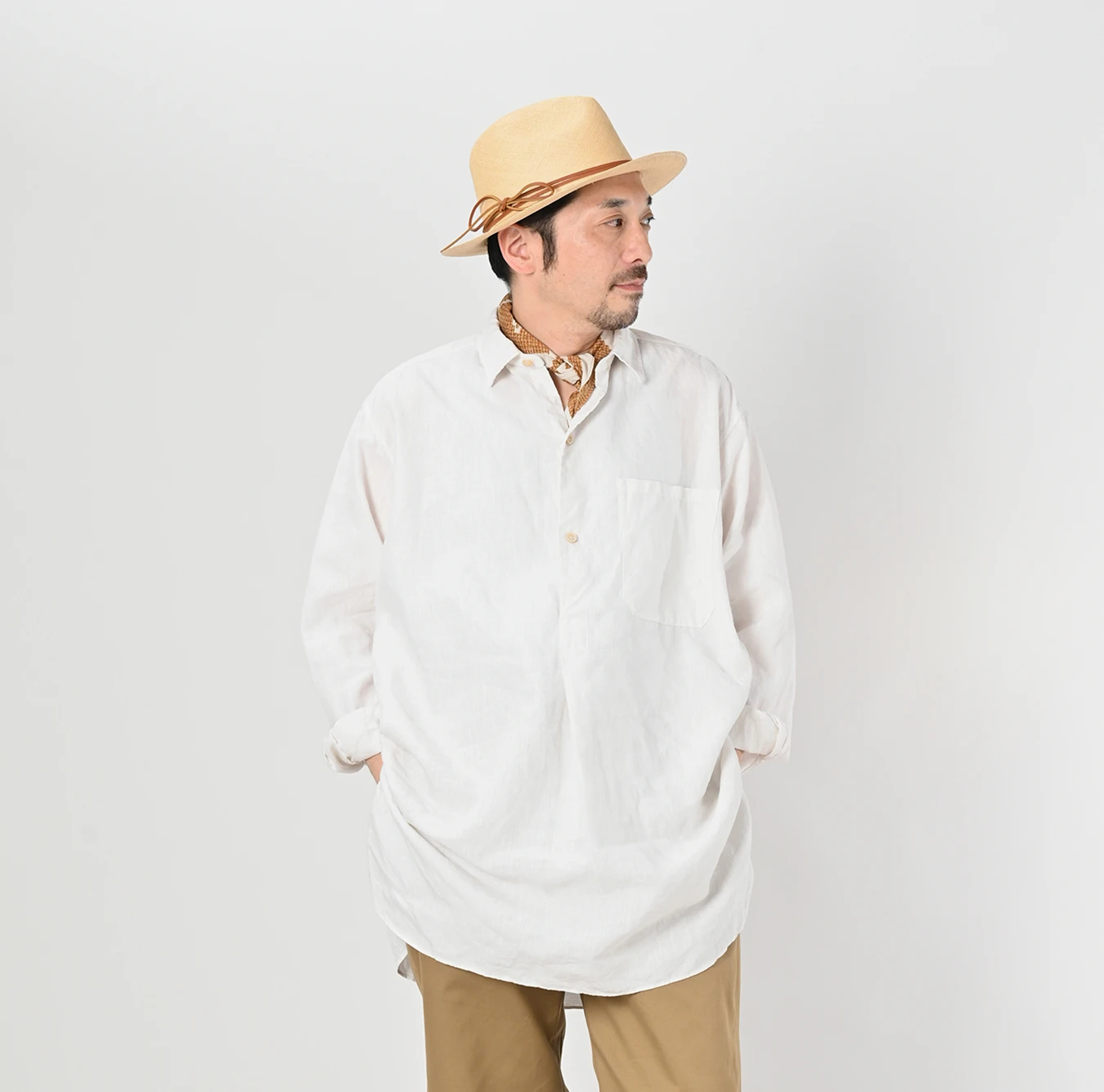 45R(フォーティファイブアール) |リネンの908グランパプルシャツ（45草染）