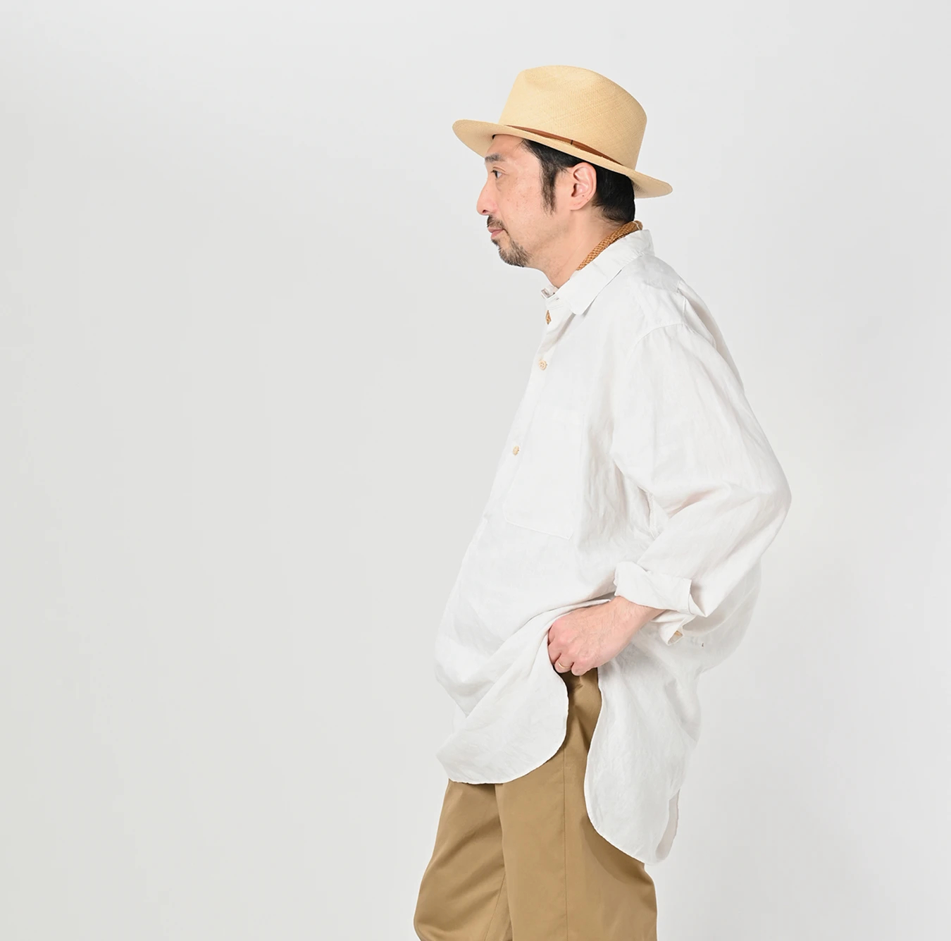 45R(フォーティファイブアール) |リネンの908グランパプルシャツ（45草染）