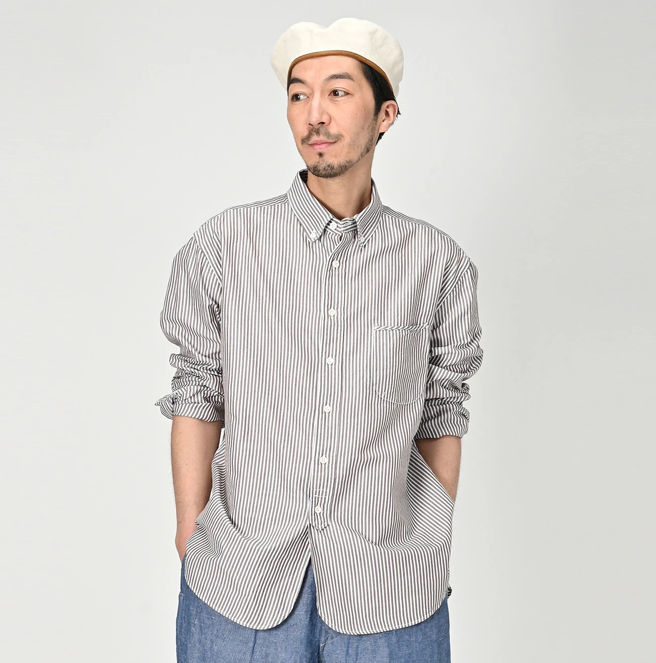 最終 美品 45R 薄オックスの908ローファー ボタンダウン シャツ 24AW 45R（フォーティファイブアール）| 薄オックスの908ローファーボタン