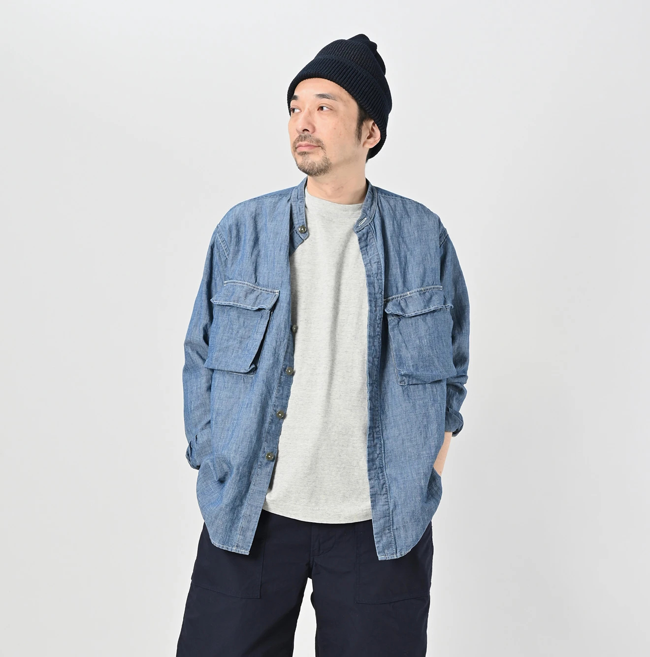 45R(フォーティファイブアール) |綿麻瑠璃ダンガリーの908ニームシャツ（重）