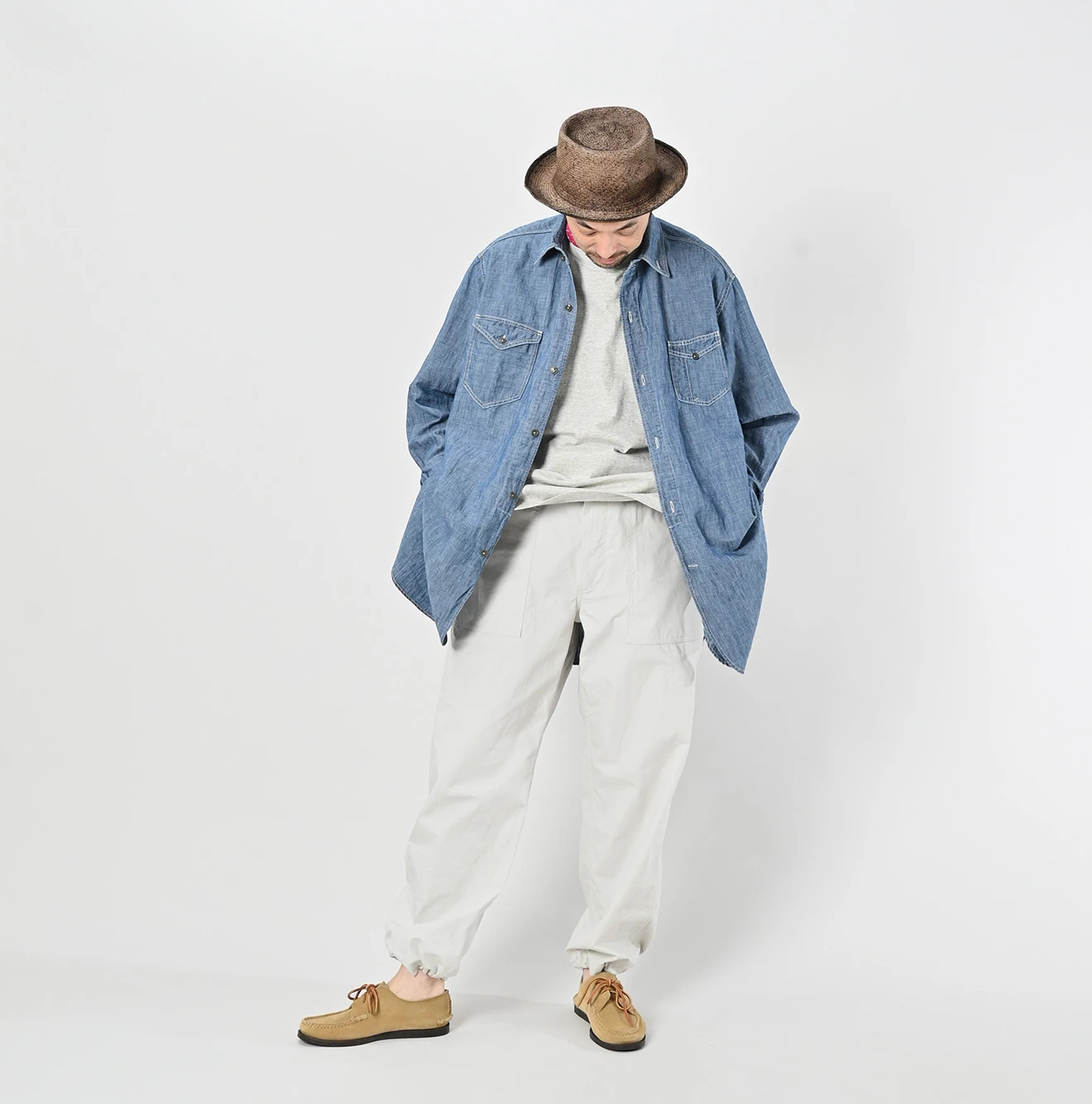 45R(フォーティファイブアール) |綿麻瑠璃ダンガリーの908ガチャポケシャツ（重）