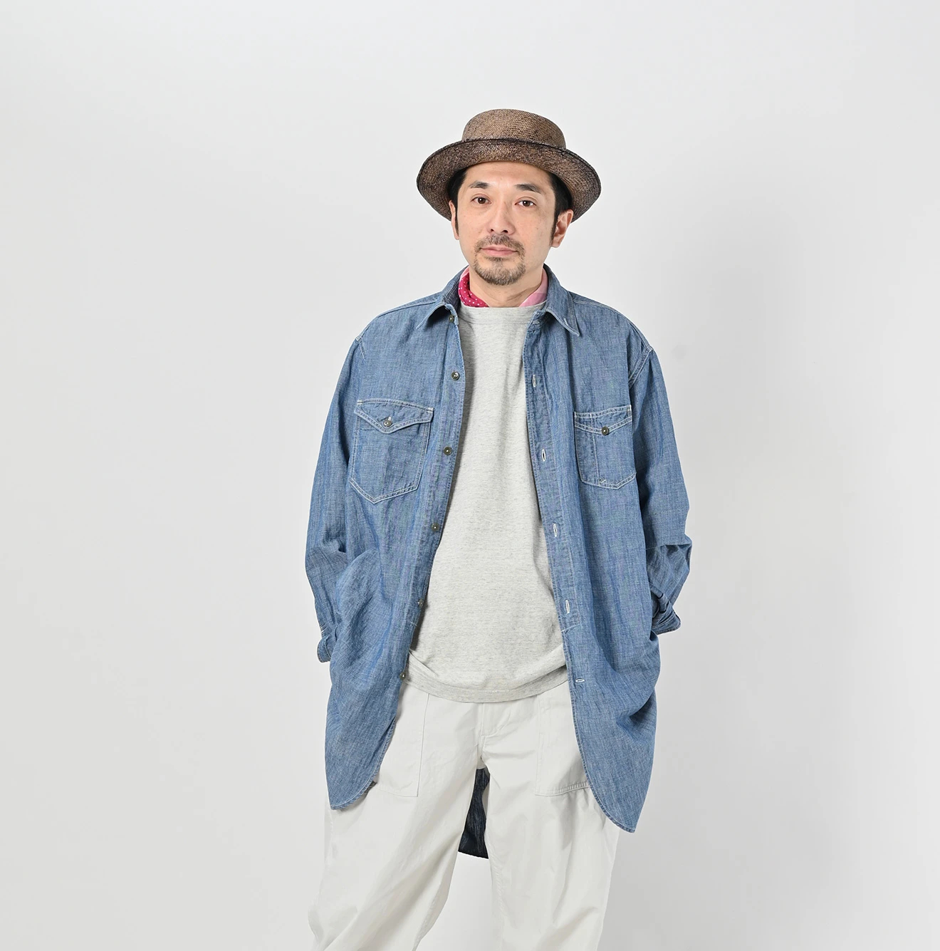 45R(フォーティファイブアール) |綿麻瑠璃ダンガリーの908ガチャポケシャツ（重）