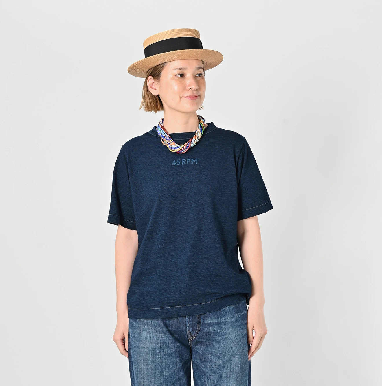 45R(フォーティファイブアール) |天竺の90845星ロゴTシャツ（インディゴ）