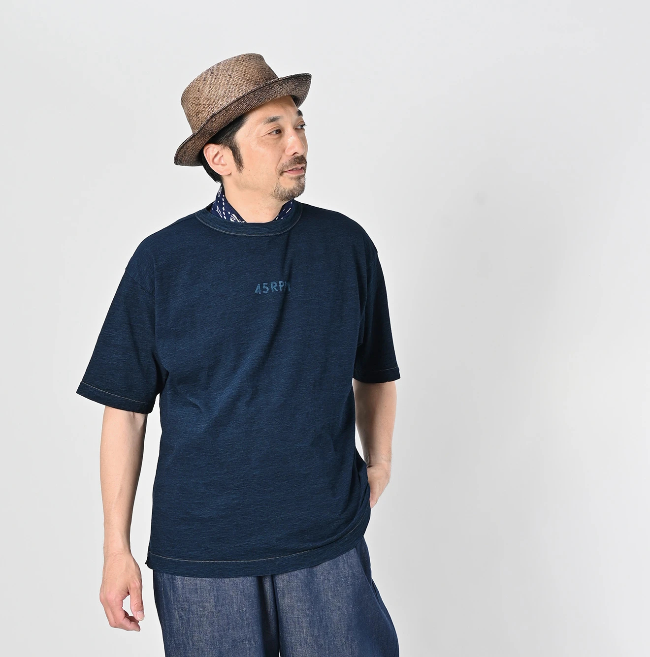 45R(フォーティファイブアール) |天竺の90845星ロゴTシャツ（インディゴ）