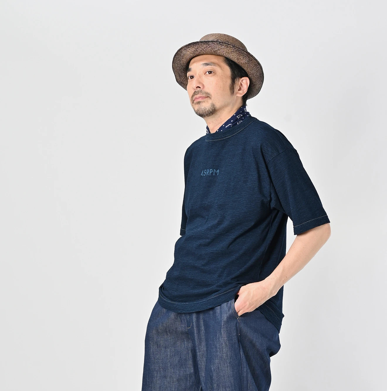 45R(フォーティファイブアール) |天竺の90845星ロゴTシャツ（インディゴ）
