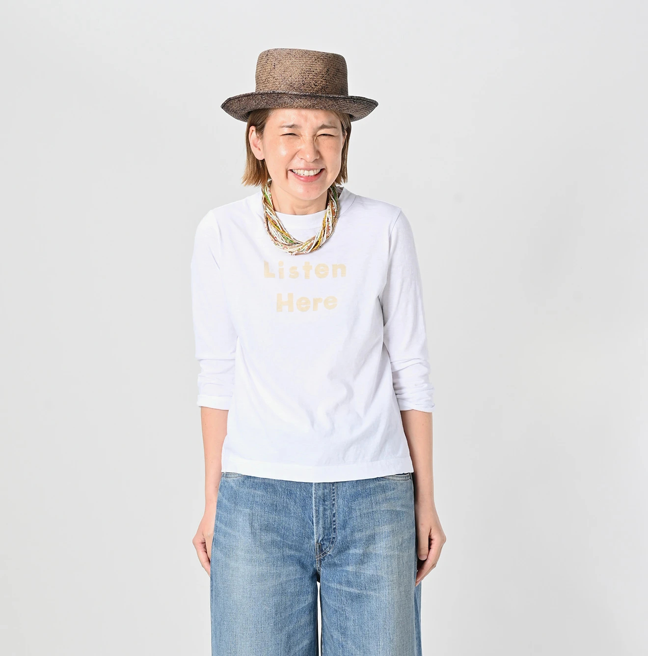 45R(フォーティファイブアール) |Listen Hereプリントの四角Tシャツ