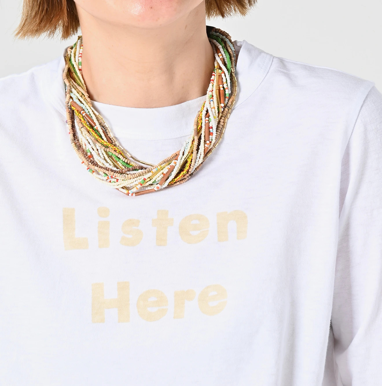 45R(フォーティファイブアール) |Listen Hereプリントの四角Tシャツ