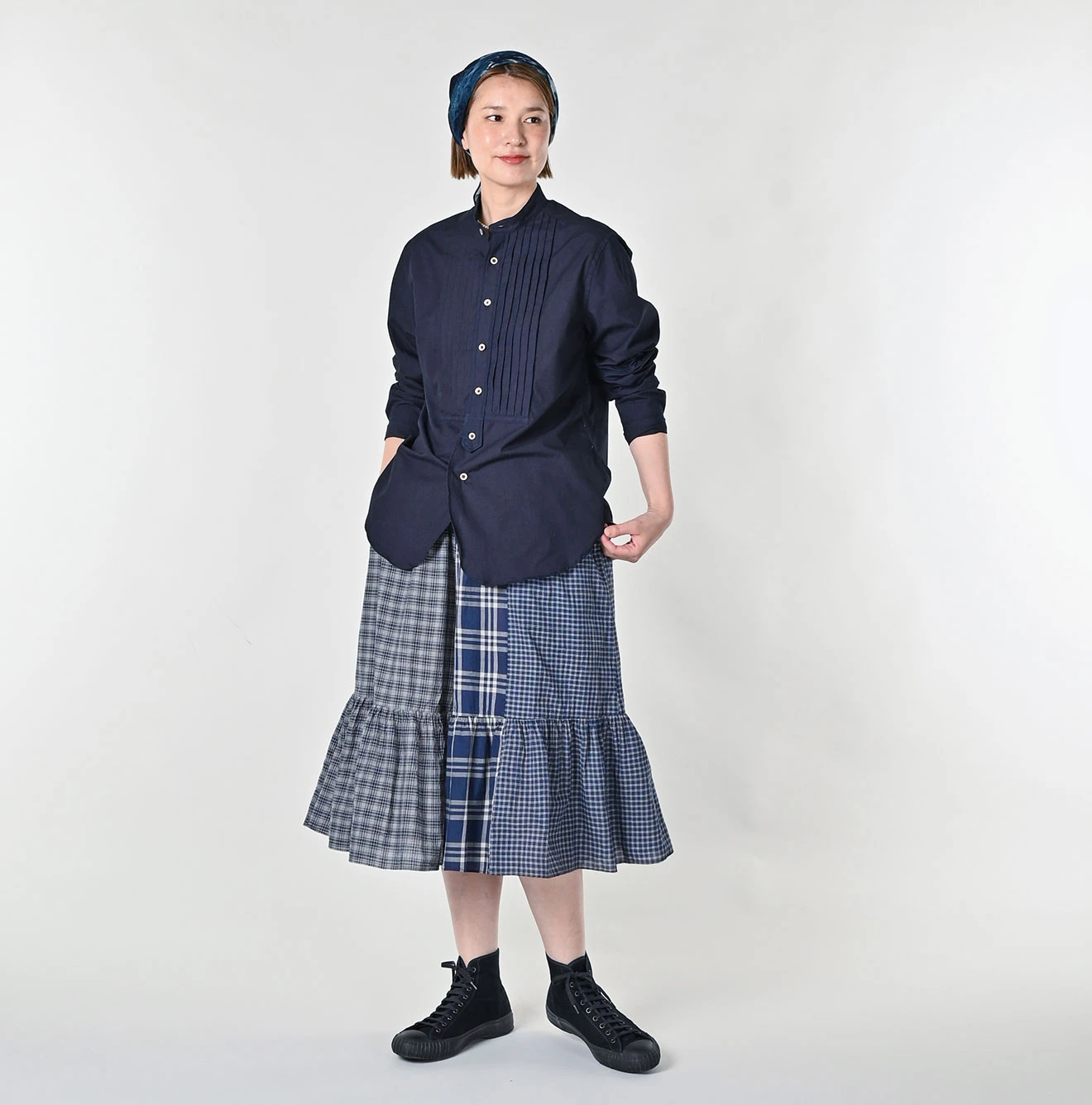 45R(フォーティファイブアール) |バチストの908ピンタックスタンドシャツ（インディゴ）