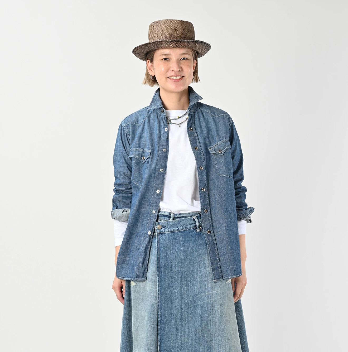 45R(フォーティファイブアール) |瑠璃ダンガリーデニムの908イースタンシャツ（加工）