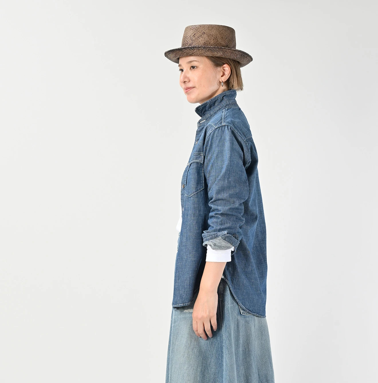 45R(フォーティファイブアール) |瑠璃ダンガリーデニムの908イースタンシャツ（加工）