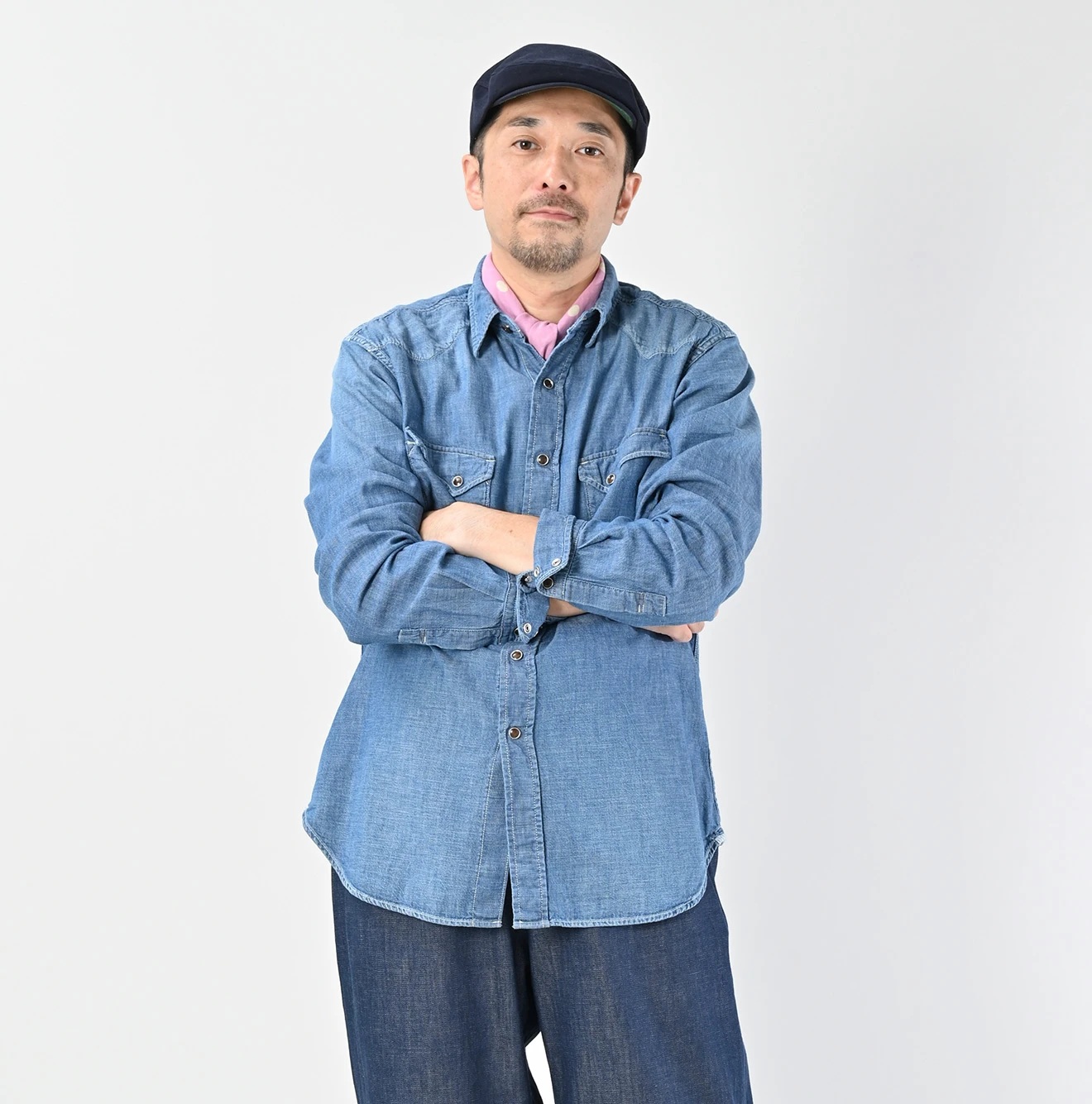 45R(フォーティファイブアール) |瑠璃ダンガリーデニムの908イースタンシャツ（加工）