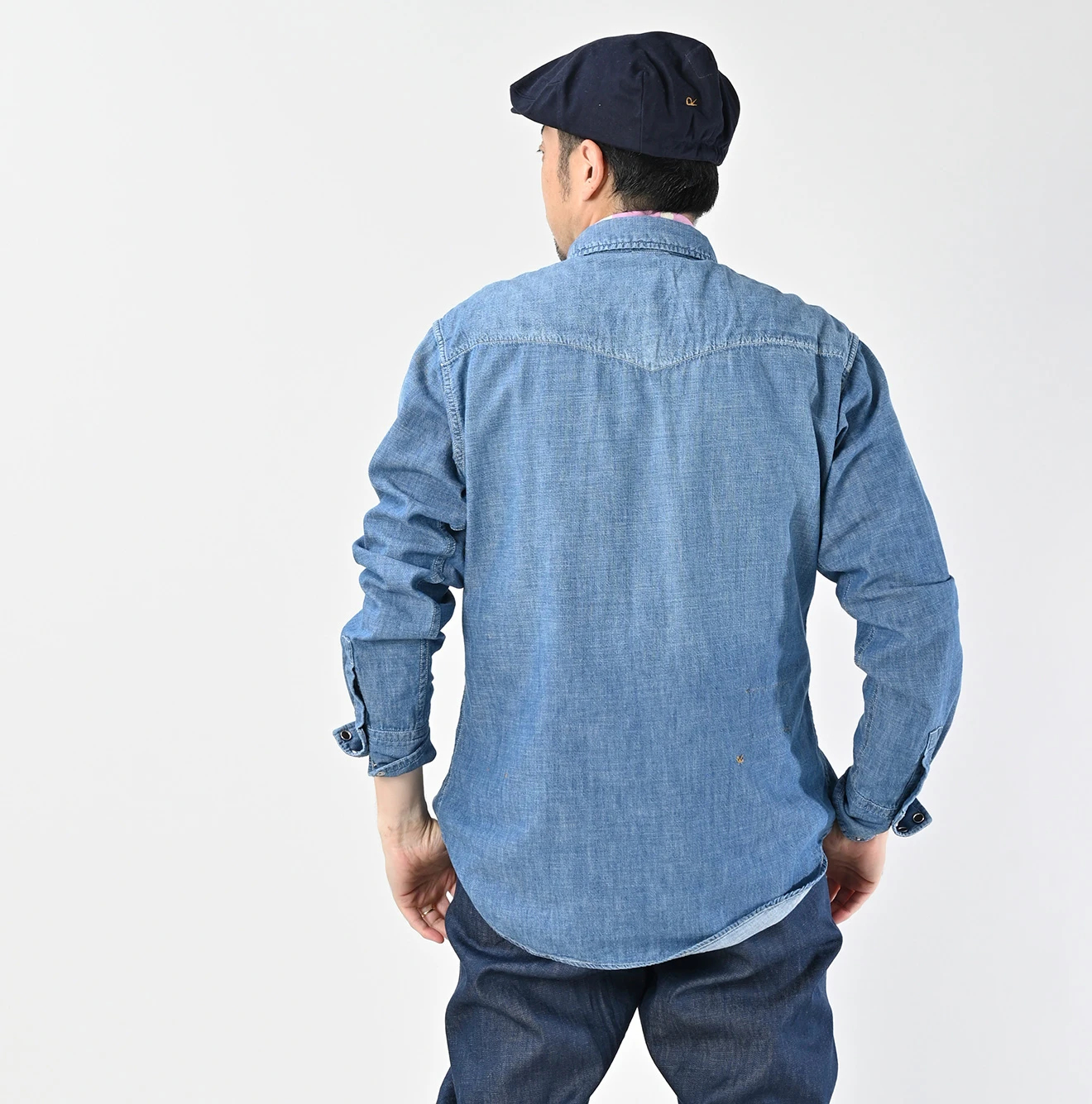 45R(フォーティファイブアール) |瑠璃ダンガリーデニムの908イースタンシャツ（加工）