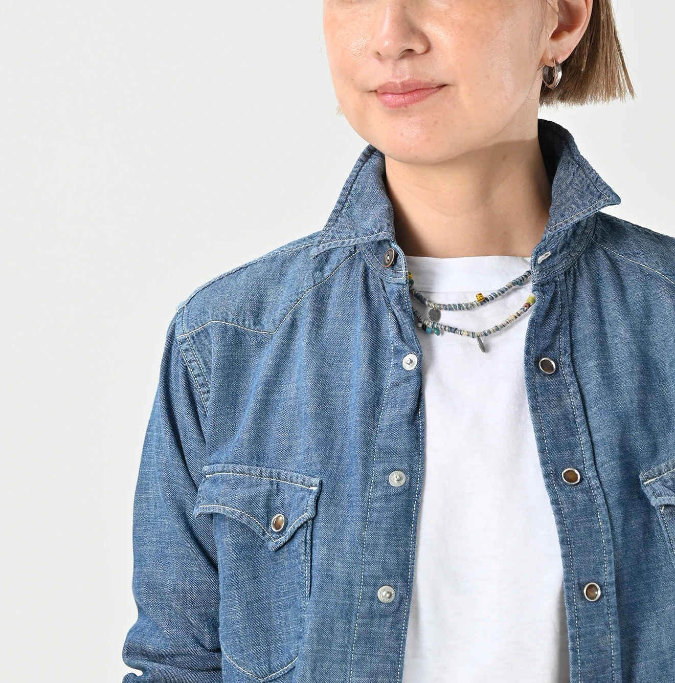 45R(フォーティファイブアール) |瑠璃ダンガリーデニムの908イースタンシャツ（加工）