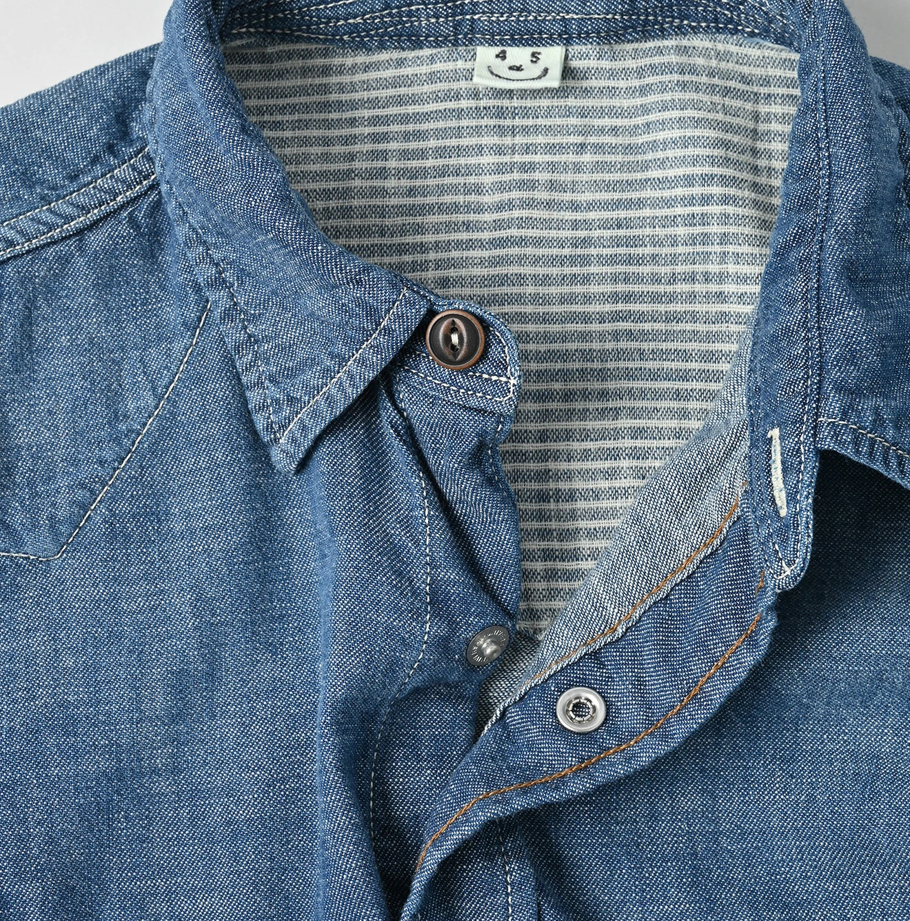 45R(フォーティファイブアール) |瑠璃ダンガリーデニムの908イースタンシャツ（加工）