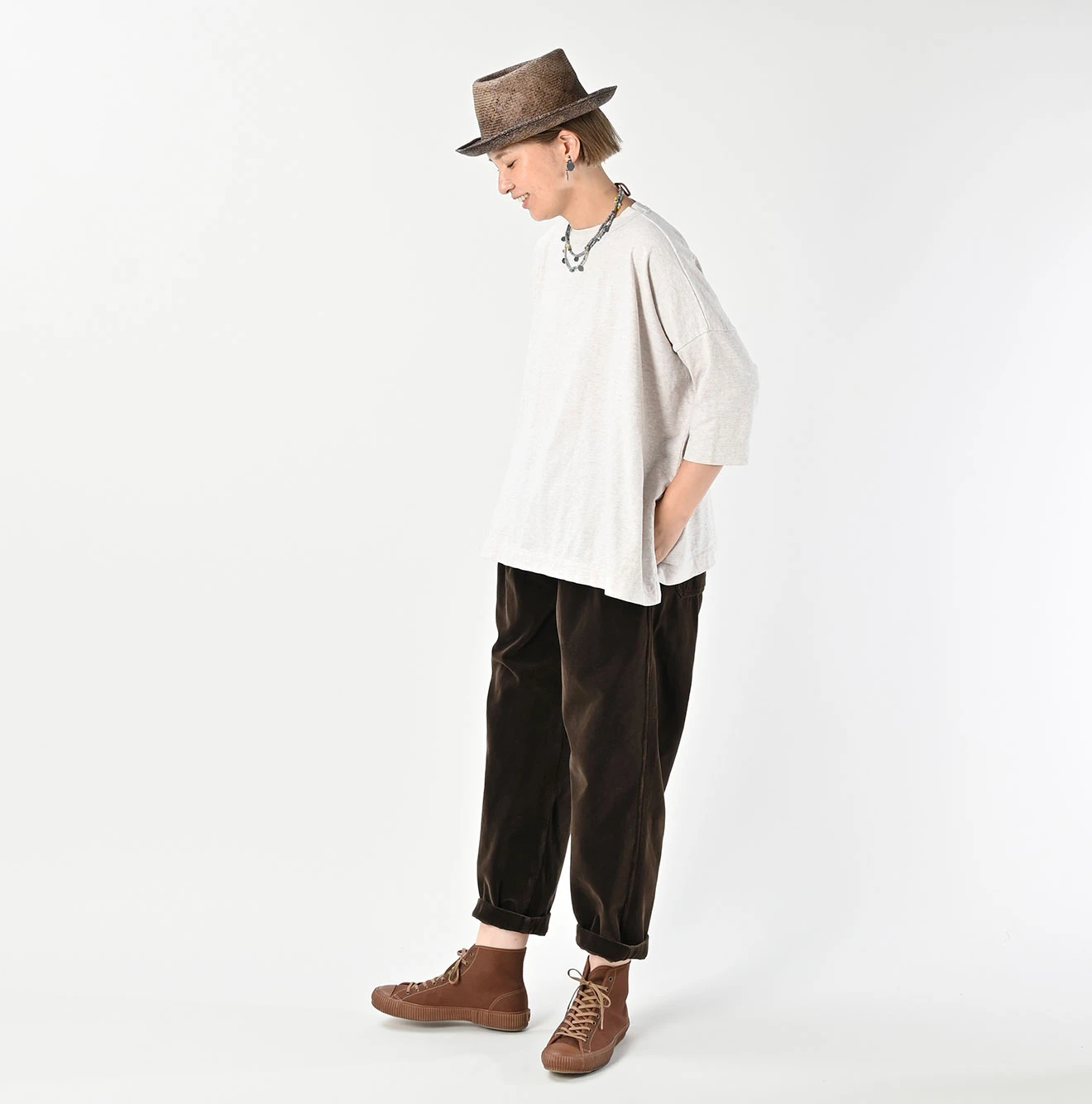 45R ☆天竺のビッグスリットT/トップ＊カーキ♪ 45R（フォーティファイブアール）| 天竺のビッグスリットTシャツ