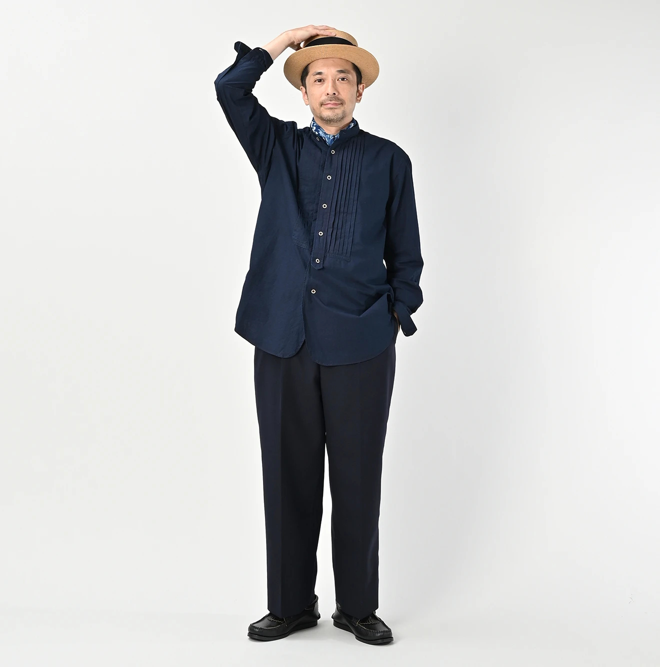 45R(フォーティファイブアール) |バチストの908ピンタックシャツ（インディゴ)