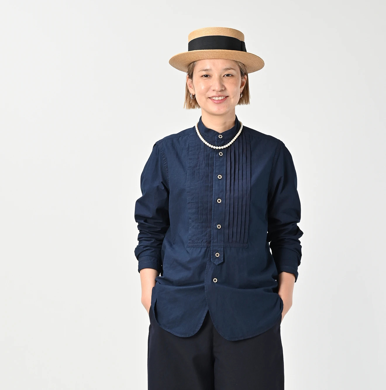 45R(フォーティファイブアール) |バチストの908ピンタックシャツ（インディゴ)