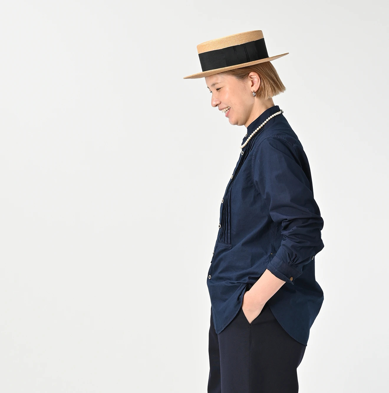 45R(フォーティファイブアール) |バチストの908ピンタックシャツ（インディゴ)