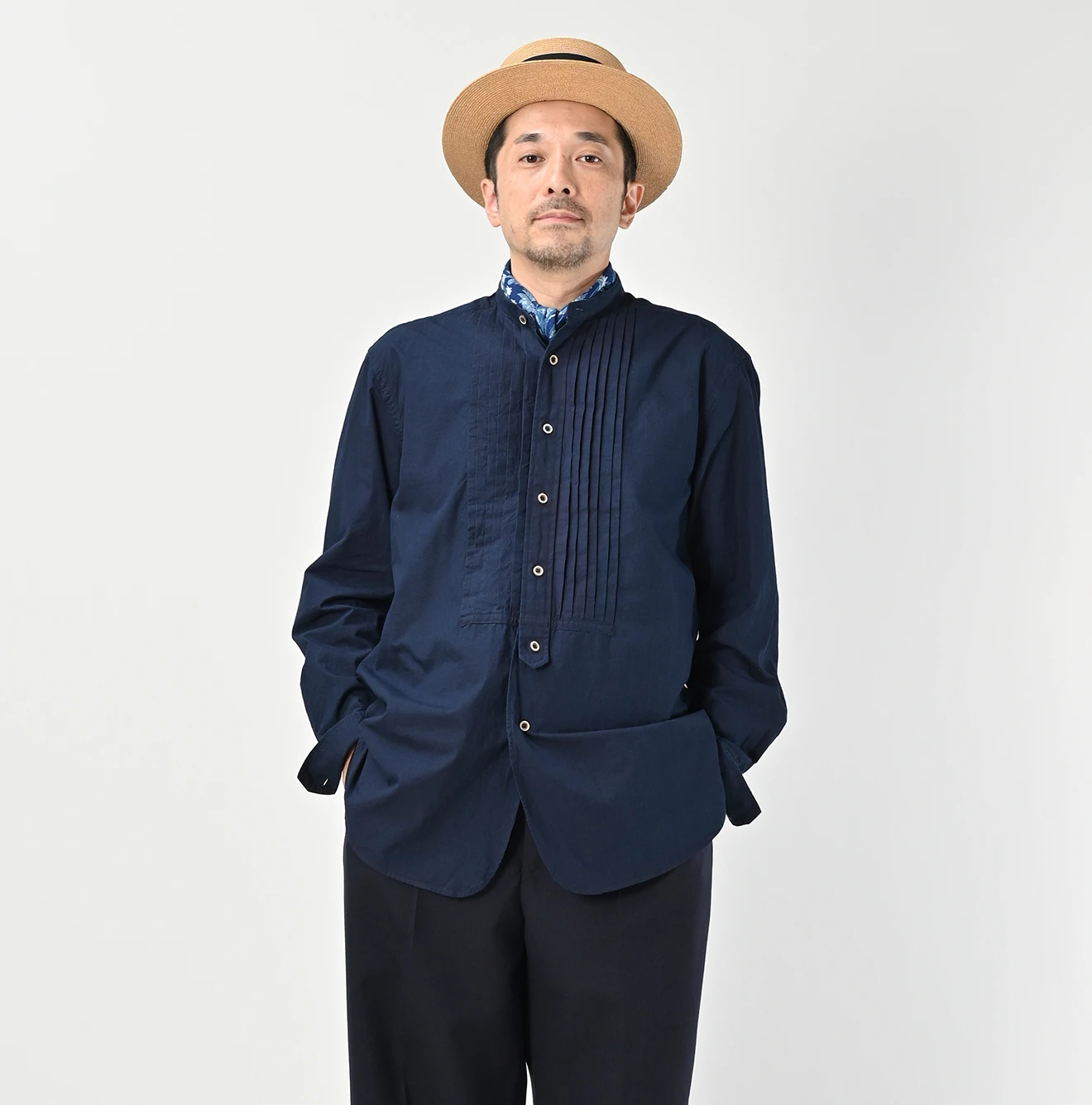 45R(フォーティファイブアール) |バチストの908ピンタックシャツ（インディゴ)