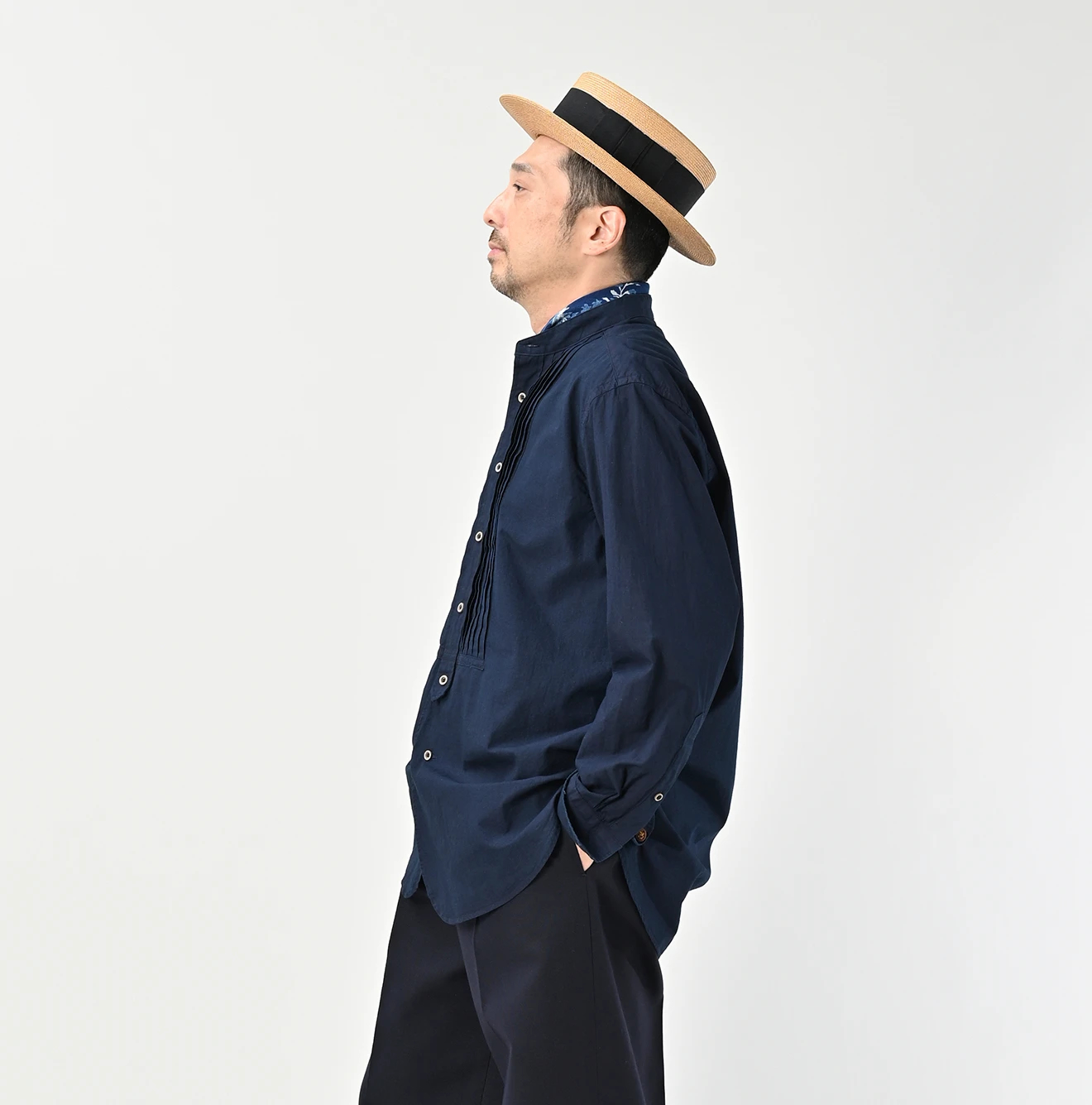 45R(フォーティファイブアール) |バチストの908ピンタックシャツ（インディゴ)