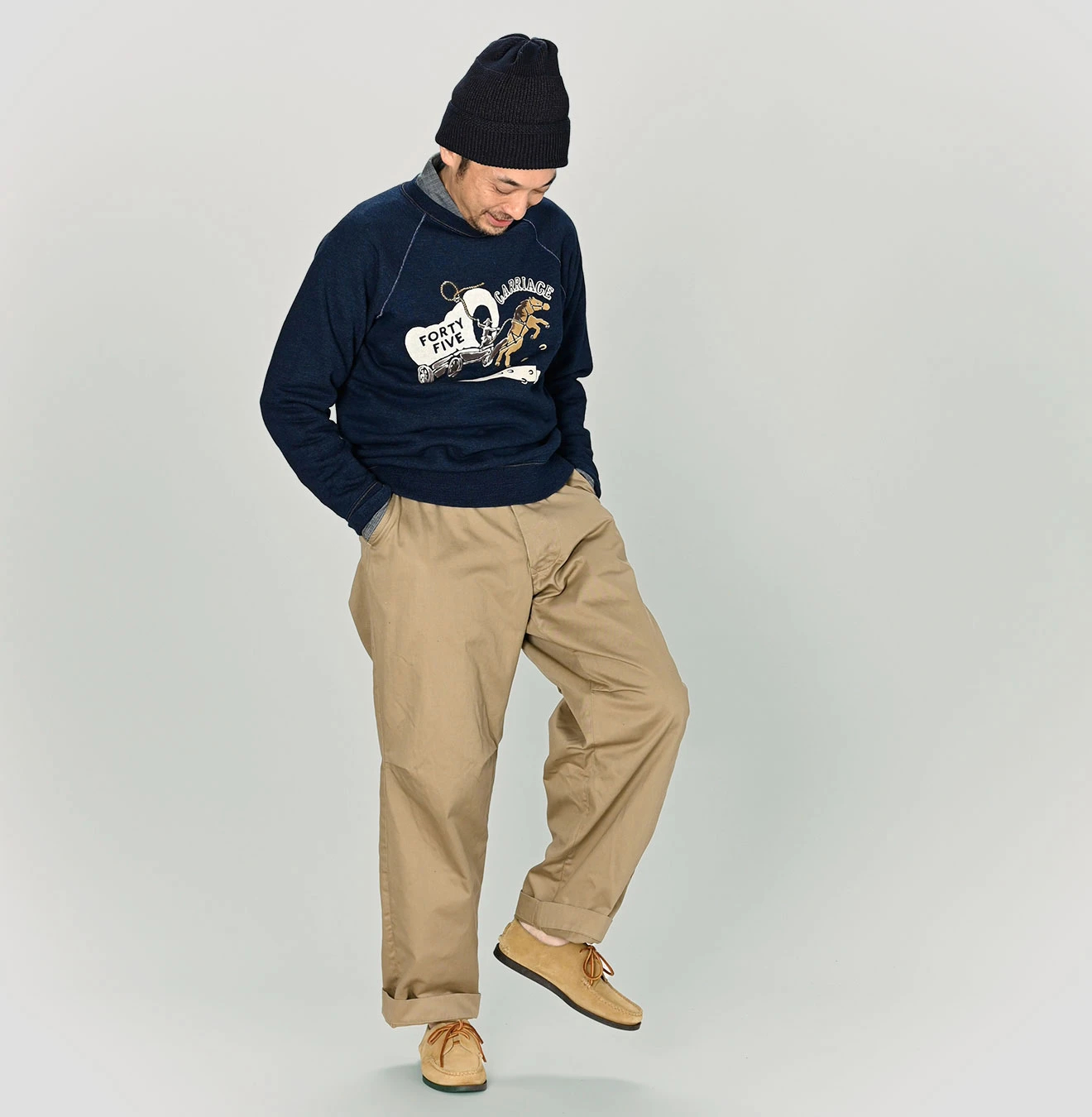 45R(フォーティファイブアール) |幌馬車プリントの908スウェット（インディゴ濃）