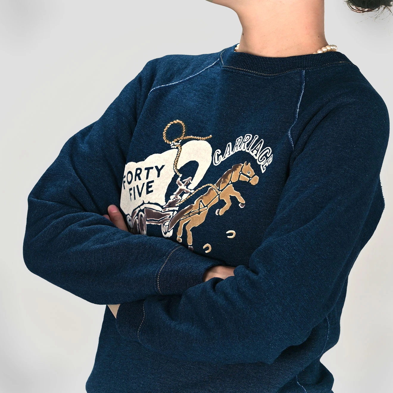 45R(フォーティファイブアール) |幌馬車プリントの908スウェット（インディゴ濃）