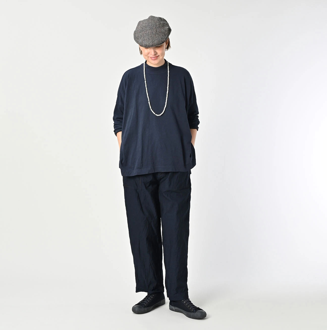 45R 天竺のビックスリットTシャツ　BLACK　カットソー 45R（フォーティファイブアール）| 天竺のヨックネックビッグスリットT