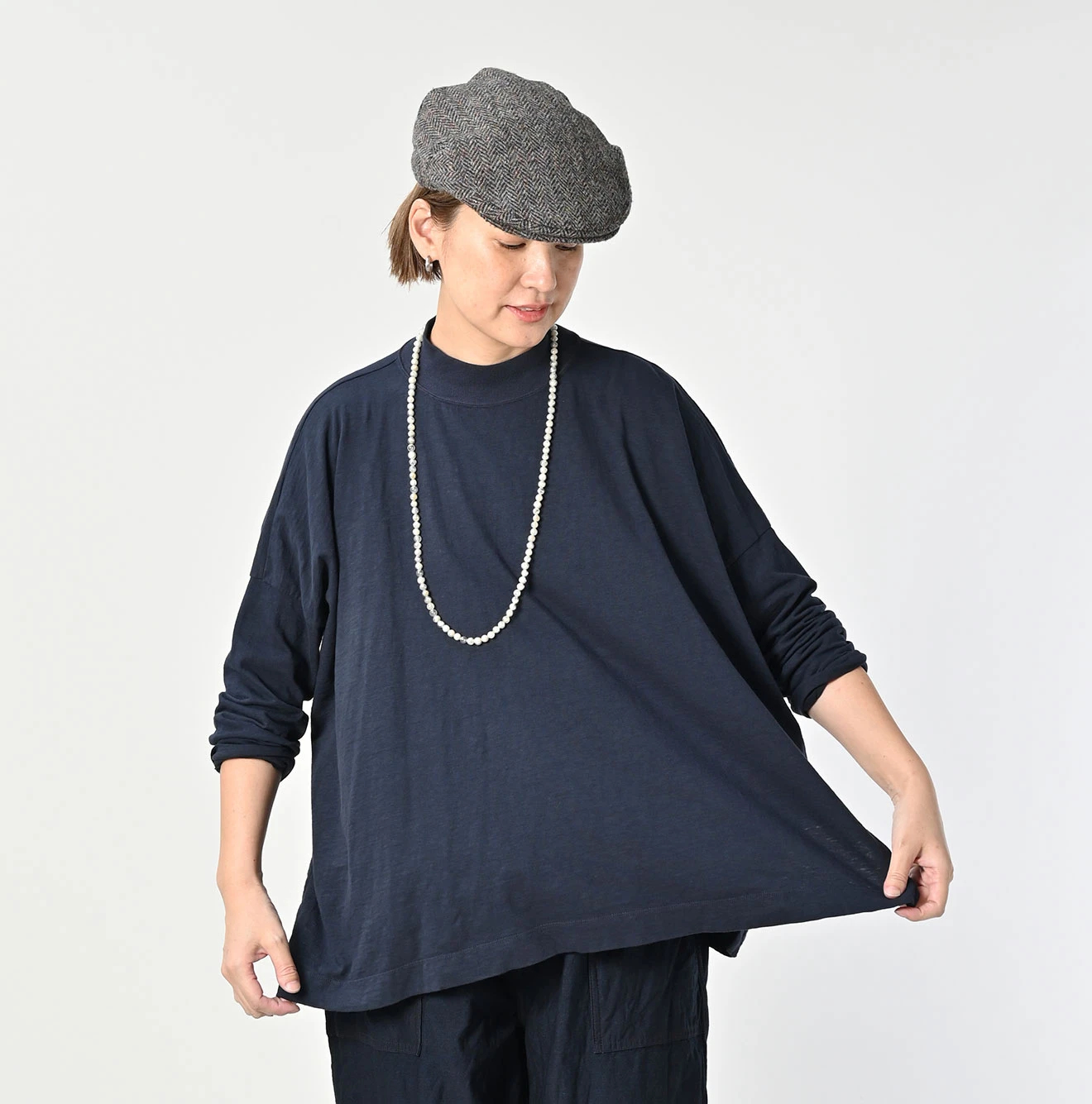 45R 天竺のビックスリットTシャツ　BLACK　カットソー 45R（フォーティファイブアール）| 天竺のヨックネックビッグスリットT