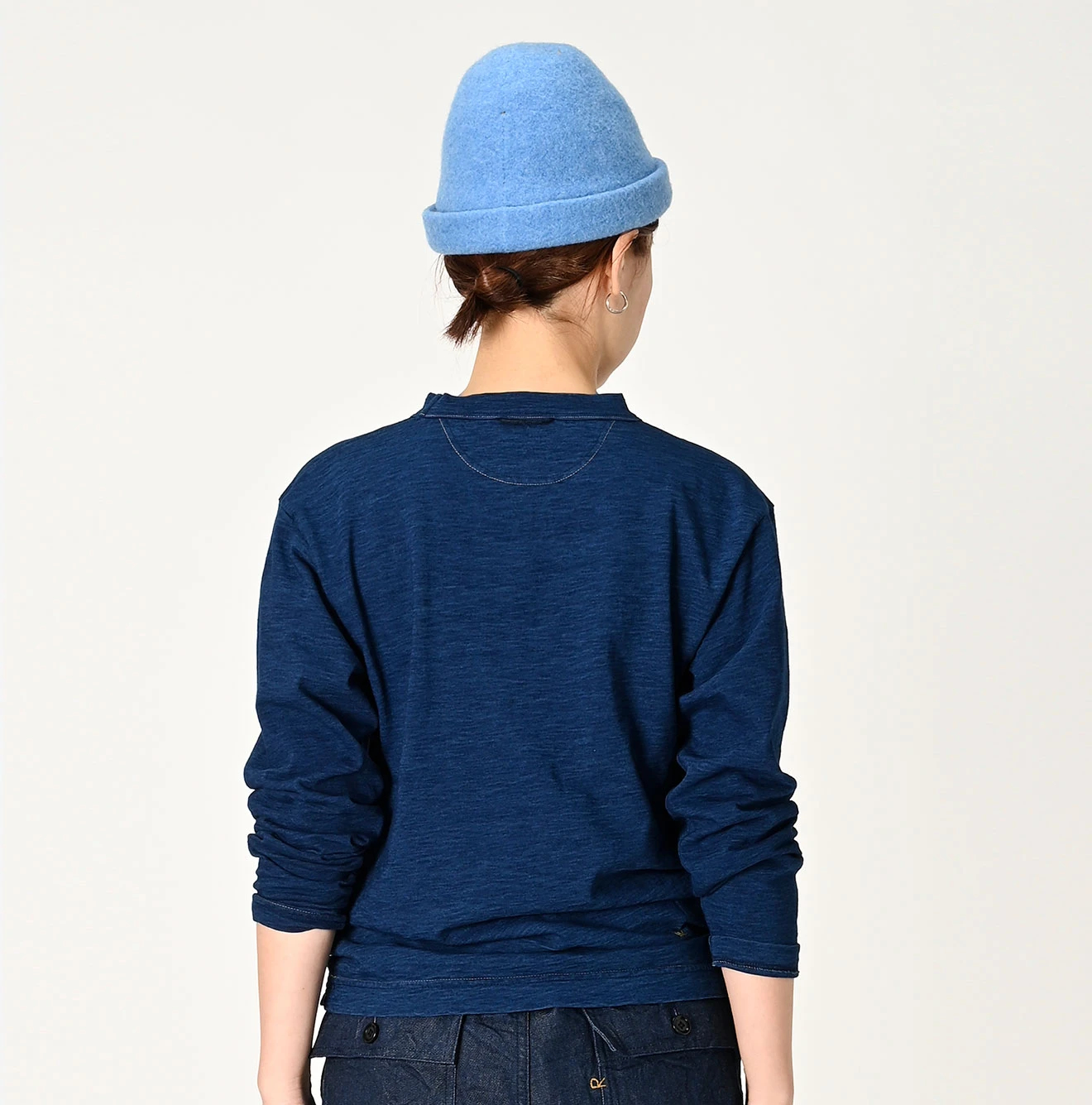 45R レーヨン天竺 ネイビー 青 Tシャツ コットン 綿 刺繍入り ゆったり 45R（フォーティファイブアール）| 度詰天竺の90845星Tシャツ