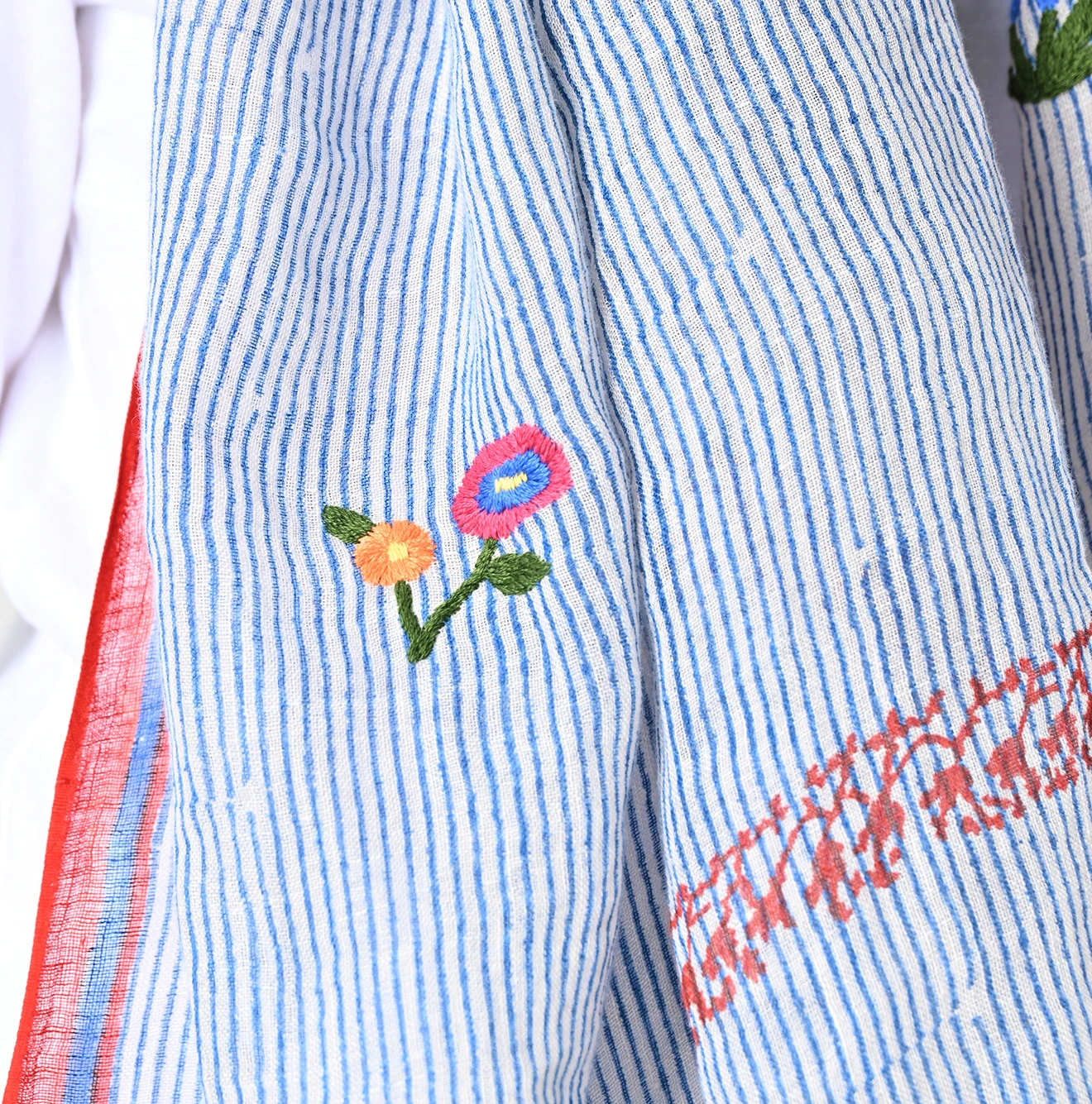 45R(フォーティファイブアール) |インドリネンヒッコリーの刺繍ストール