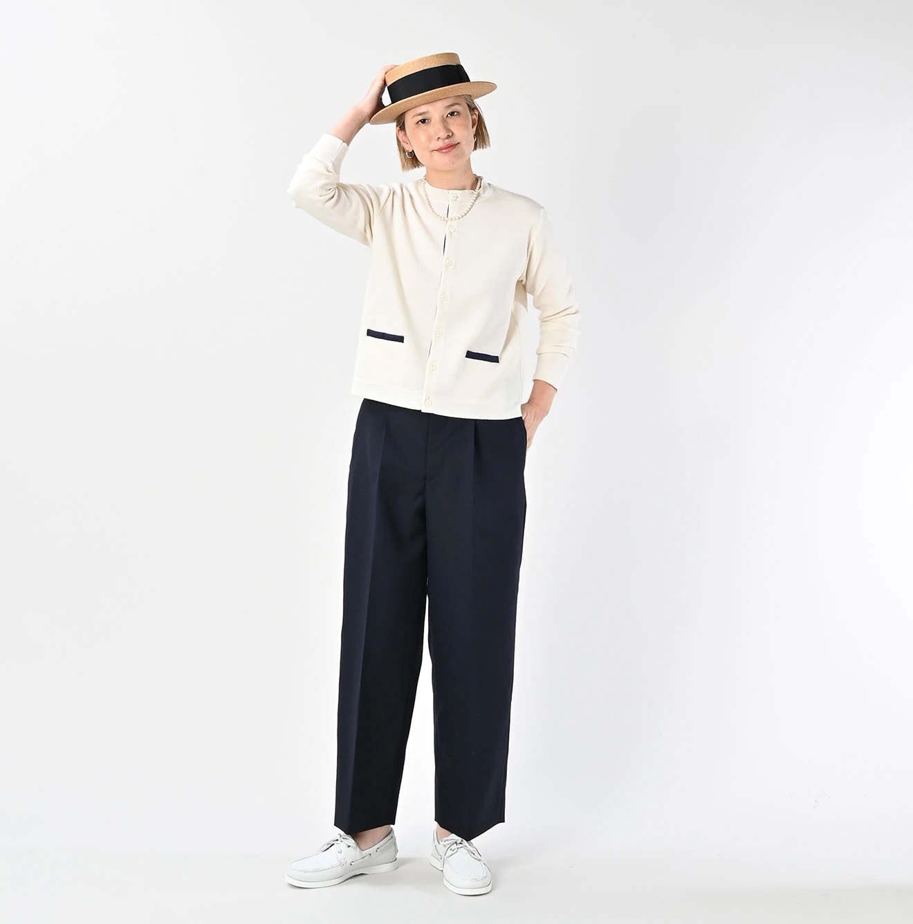 45R(フォーティファイブアール) |梳毛ウールのニットソーリボンカーディガン