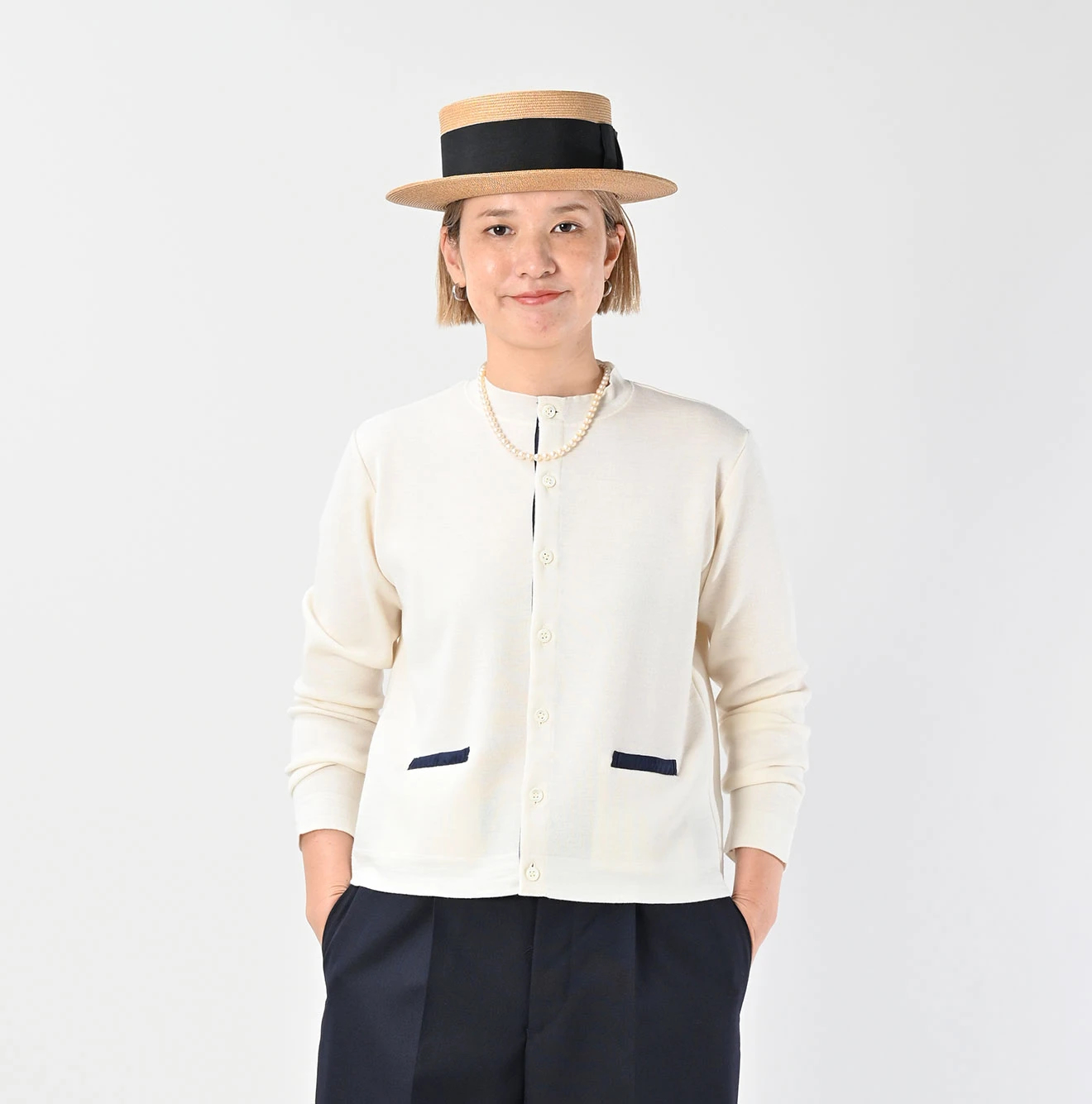 45R(フォーティファイブアール) |梳毛ウールのニットソーリボンカーディガン