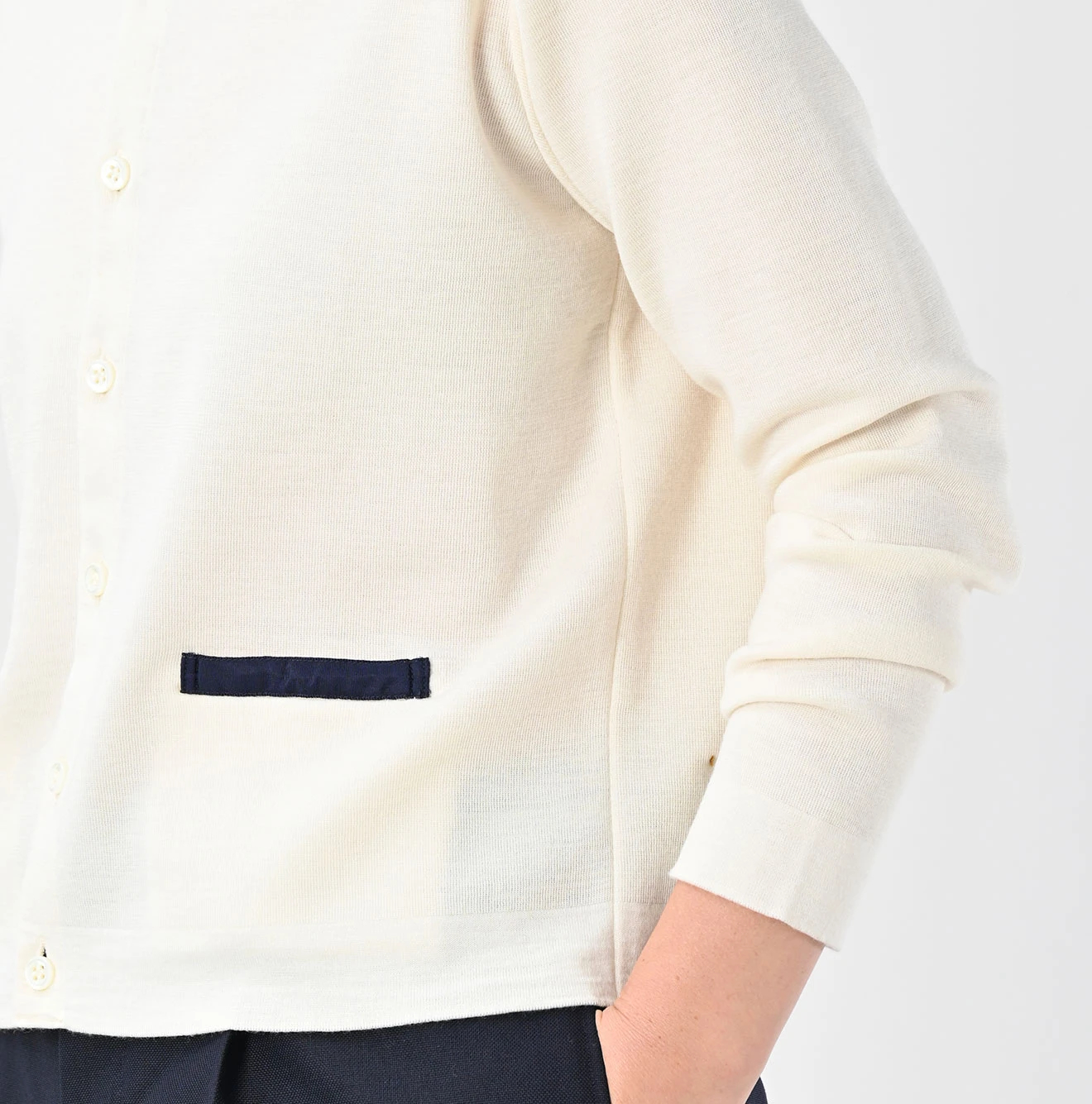 45R(フォーティファイブアール) |梳毛ウールのニットソーリボンカーディガン