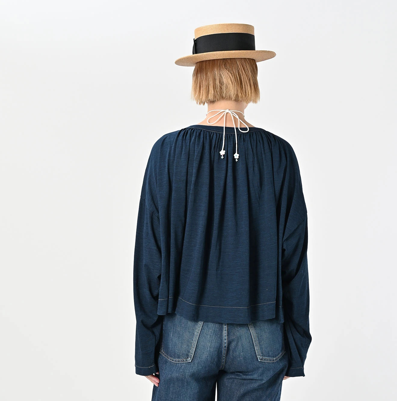 45R(フォーティファイブアール) |スーピマ天竺のギャザーブラウス（インディゴ）