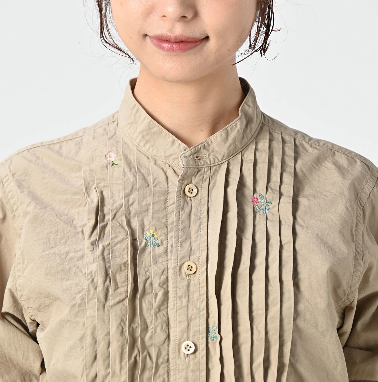 45R　ダンプ小花刺繍のプチローファーシャツ サイズ3 45R（フォーティファイブアール）| ダンプ小花刺繍のピンタックプティ